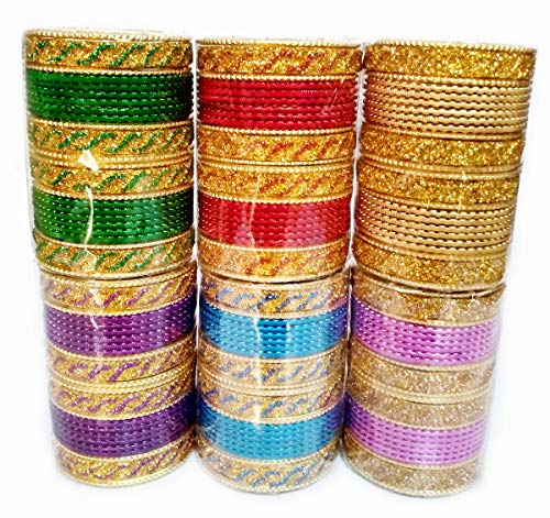 BN24 Yuktha Eternals Kids Multi Colors Party Wear Set Bangles - Assorted 6 Colors x 24 Bangles (144 Bangles) - Size 1.6 inches
