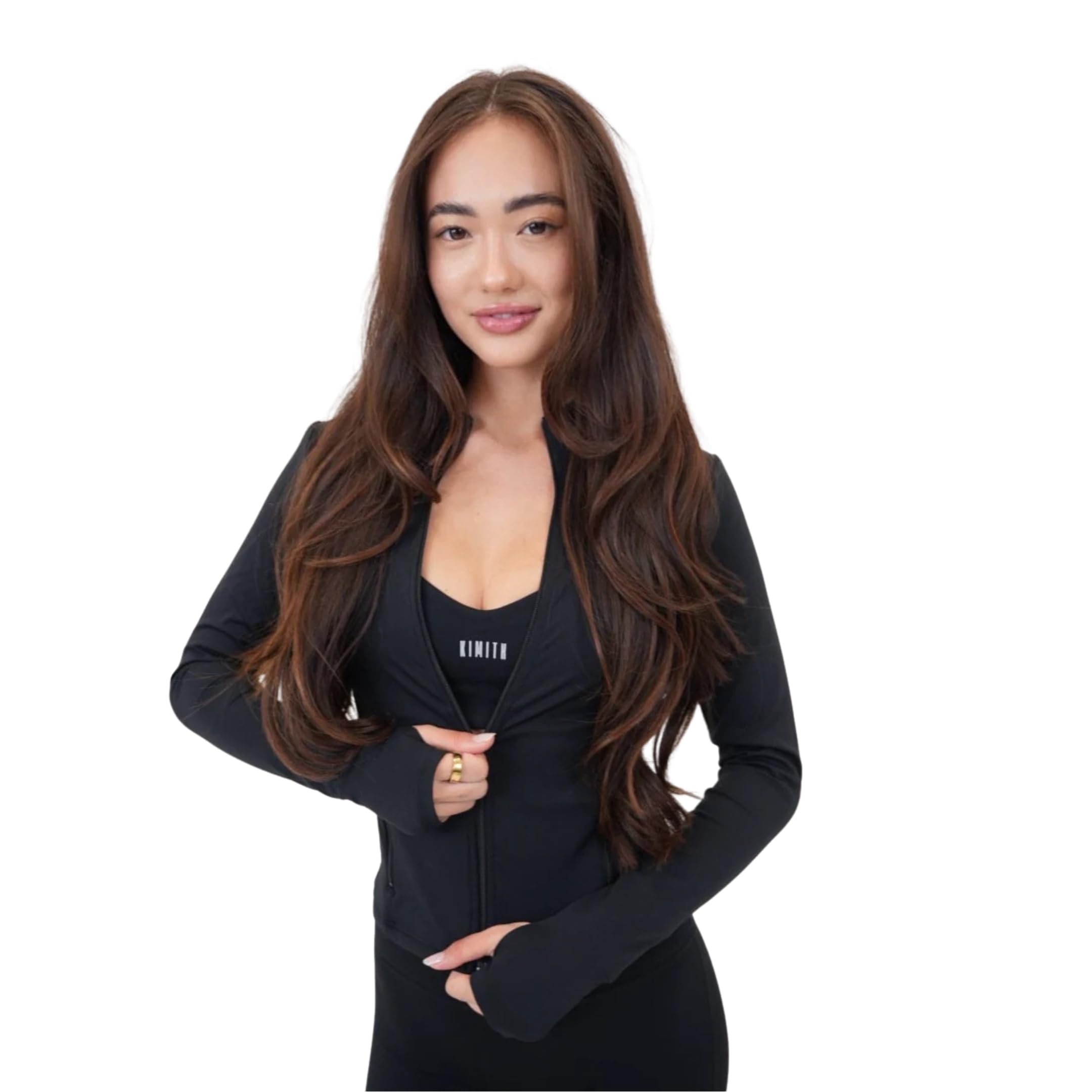 KIMITH Womens Sculpting Zip Jacket Tailored Activewear with Pockets Contour Seams for Studio-to-Street