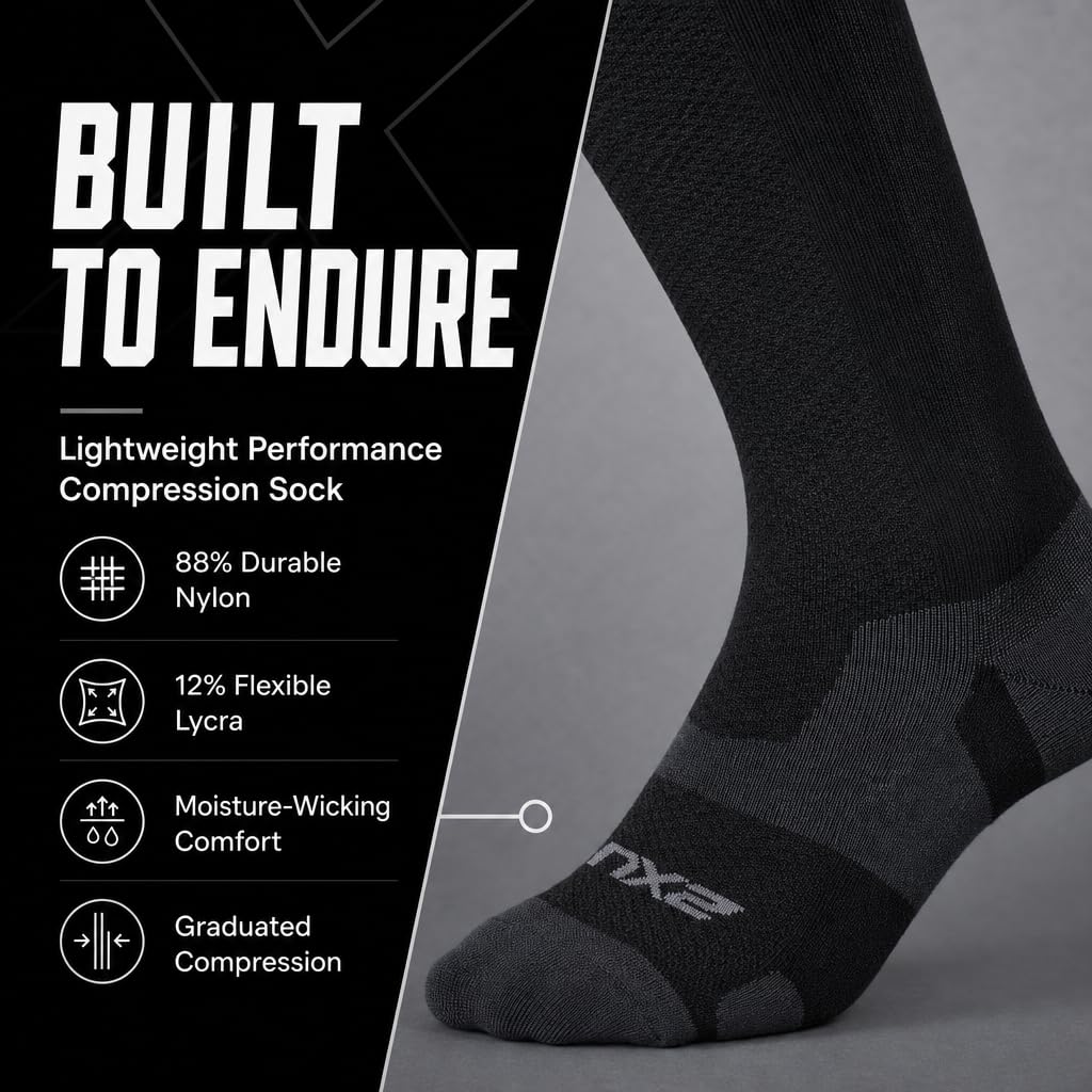2XU Unisex Vectr Light Cushion Full Length Socks Compression Sock