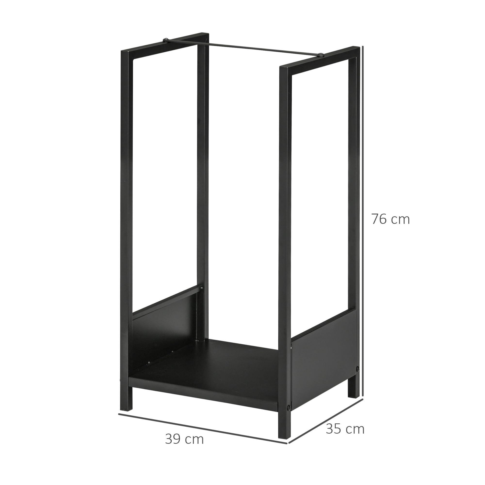 Outsunny Estantería para leña de chimenea, estantería para leña, soporte para leña, soporte para leña, para jardín, balcón, acero, color negro, 39 x 35 x 76 cm