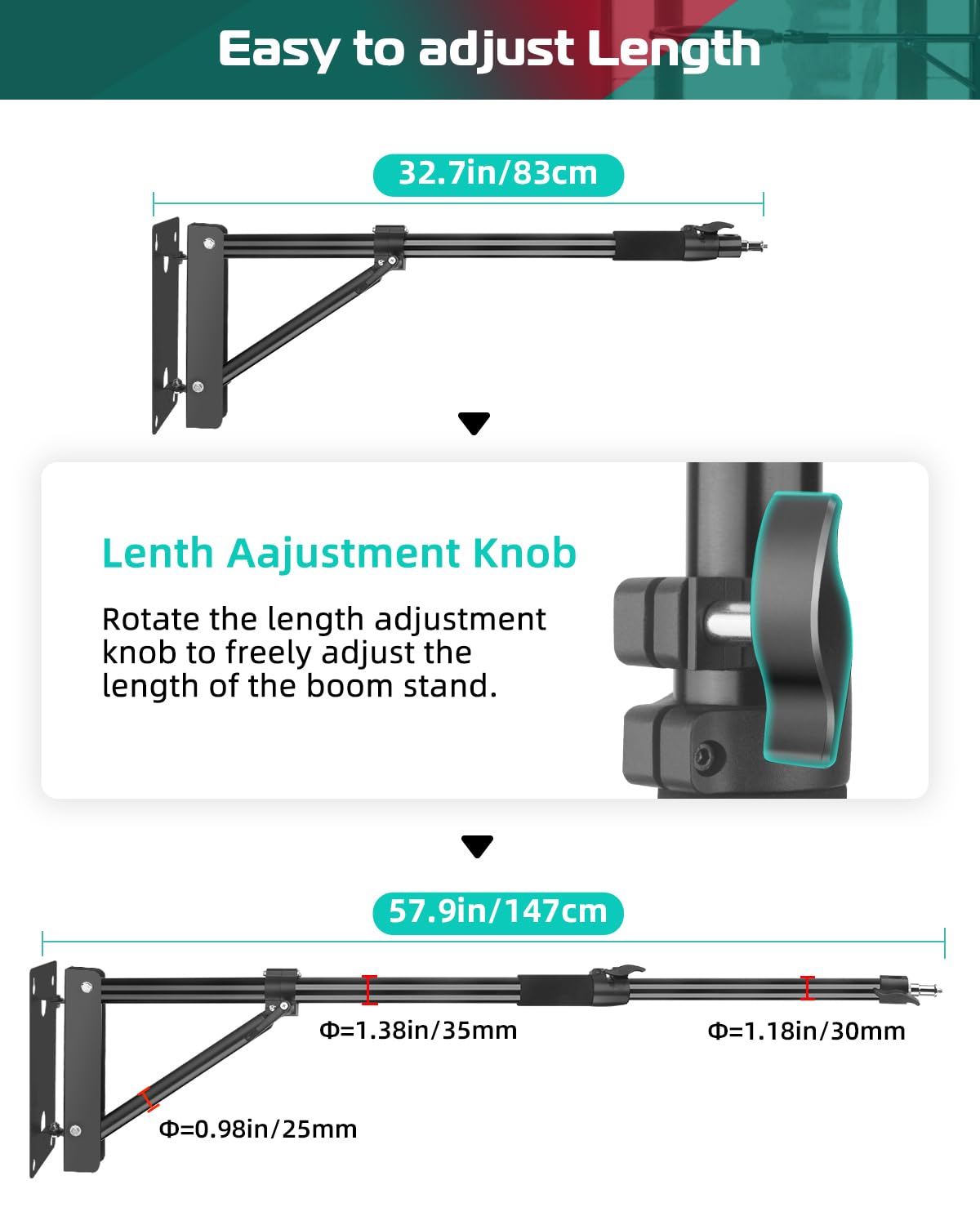 Ceiling Wall Mount Boom Arm For Ring Light & Photography Lighting - Lu
