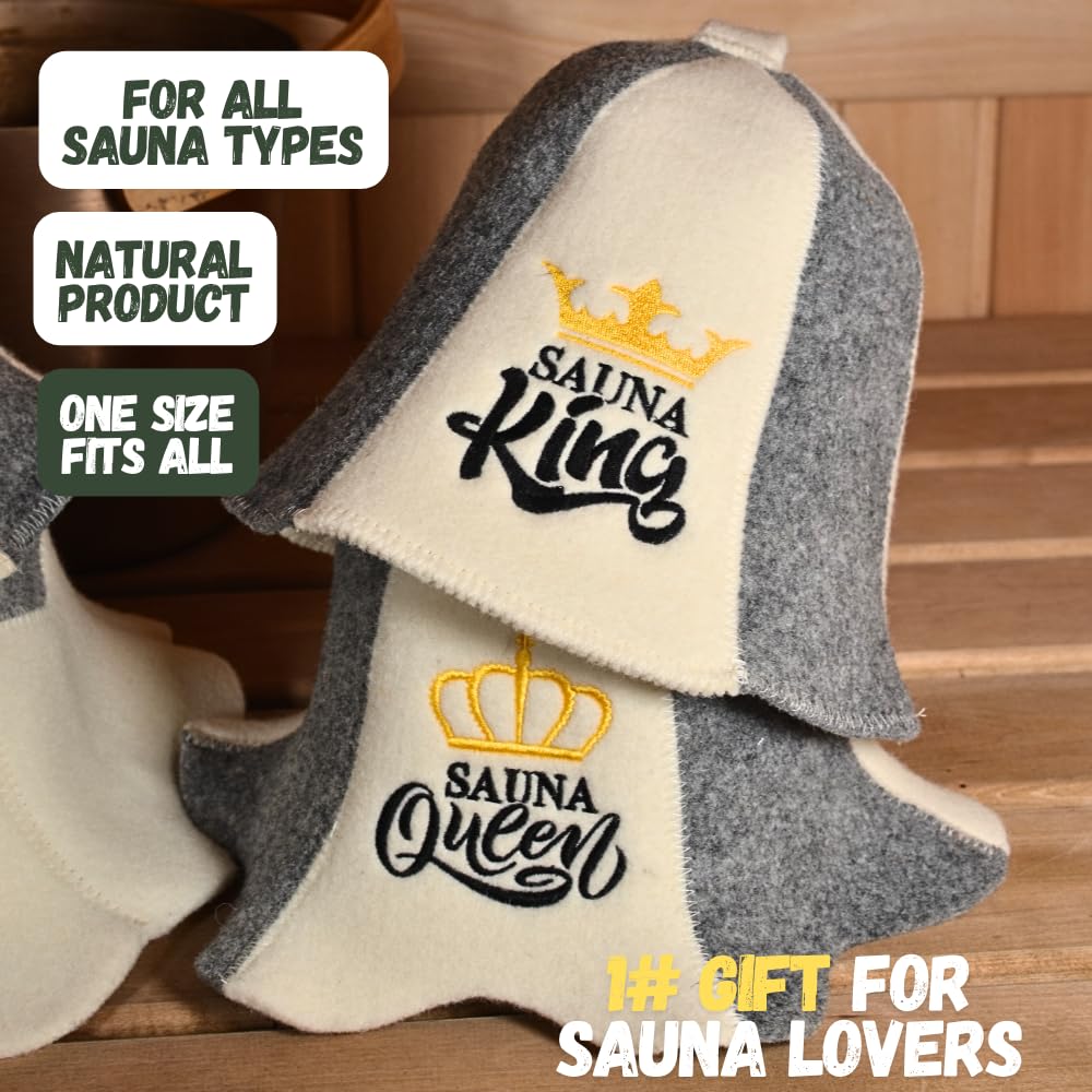 Saunahut 'Sauna Queen' White - 100% organische Wollfilzmützen - Schützen Sie Ihren Kopf vor Hitze - Englische Sauna E-Book Handbuch inklusiv - mit Stickerei