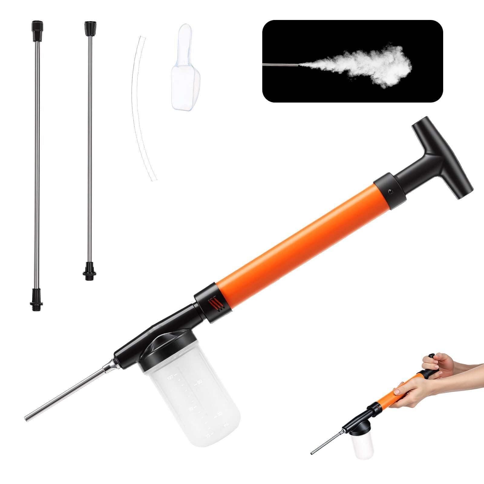 Long Reach Sprayer Pneumatic Powder Sprayer, Diatomaceous Earth Duster Applicator For Pest Control & Garden, Adjustable Dispenser(Orange)
