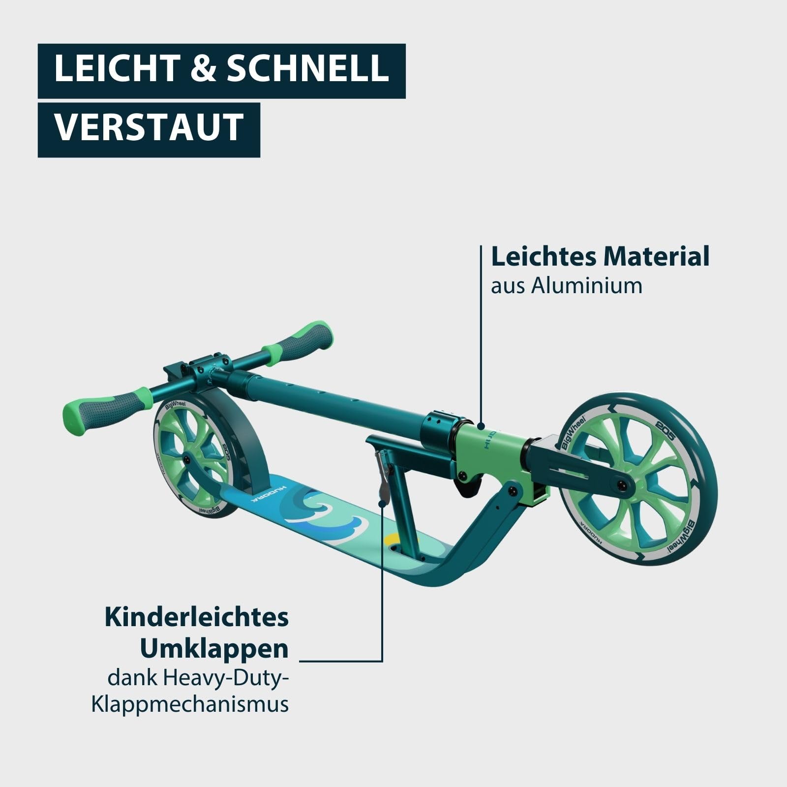 HUDORA BigWheel 205 Advanced Scooter - Daydream-Edition - für bis zu 100kg - Höhenverstellbarer & zusammenklappbarer Tretroller - Kick-Scooter für Kinder/Jugendliche & Erwachsene