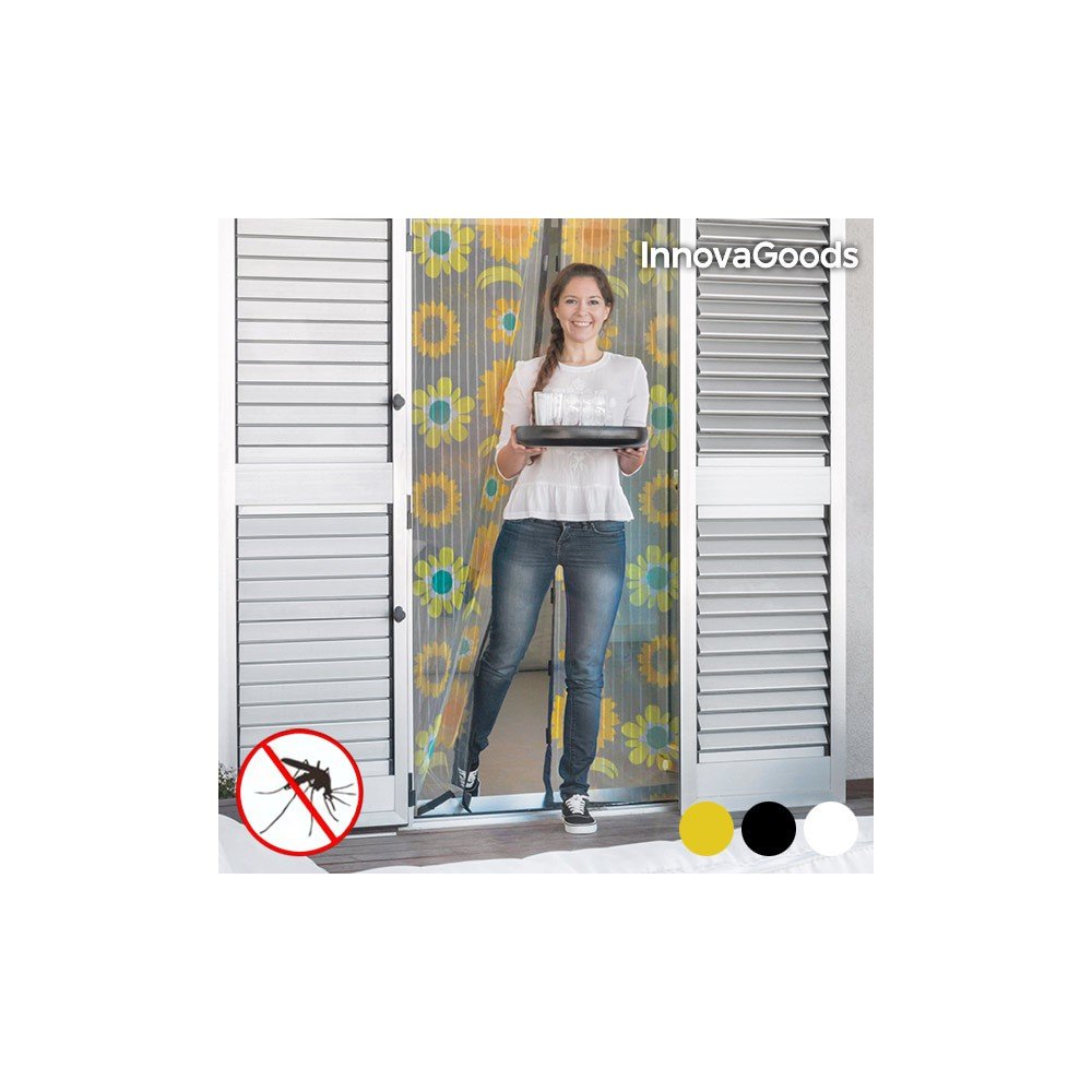 InnovaGoods Cortina Mosquitera | Mosquiteras de Ventana, Mosquitera Puerta, Malla Metalica, Cortinas para Puertas Exteriores, Negro, Blanco, Flores