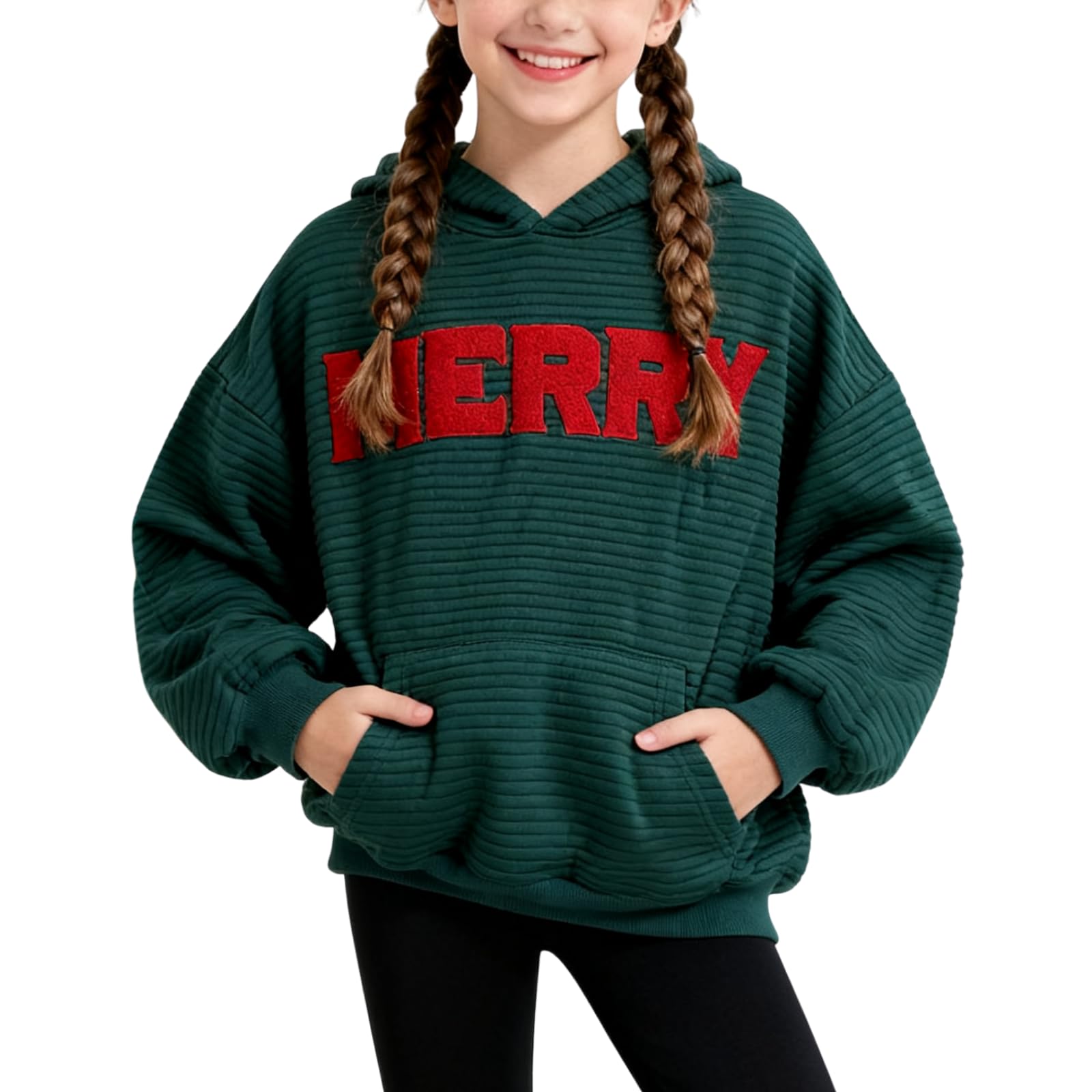 Weixinbuy Sudadera de Navidad unisex para niños, con cuello redondo, bolsillo canguro, sudadera de gran tamaño para niños y niñas, 7-14 años