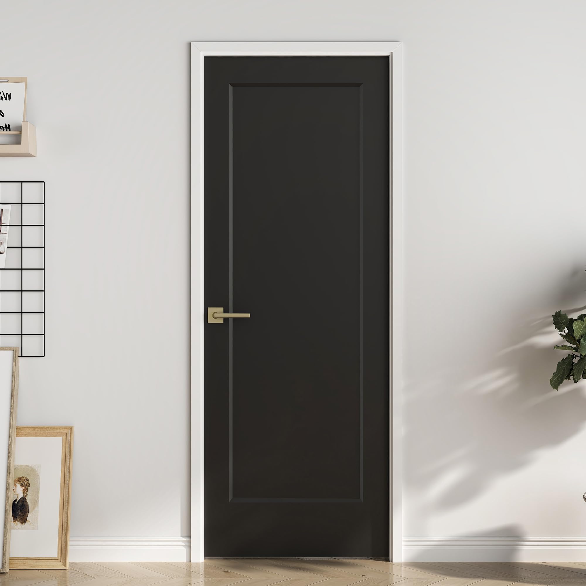 BARNSMITH 30x80 1-Panel Prefinished Laminate Black Hollow Core Door Slab, Shaker Style, for Pocket, Swing, Sliding Door, Durable and Lightweight