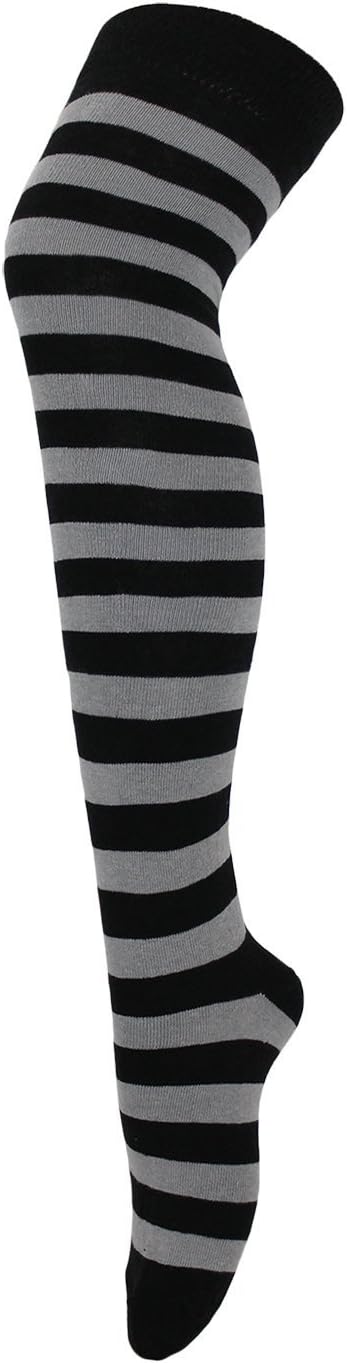 AXTokyoWomens Striped Over The Knee High Socks Fancy Dress (*School-Grey/Black*)