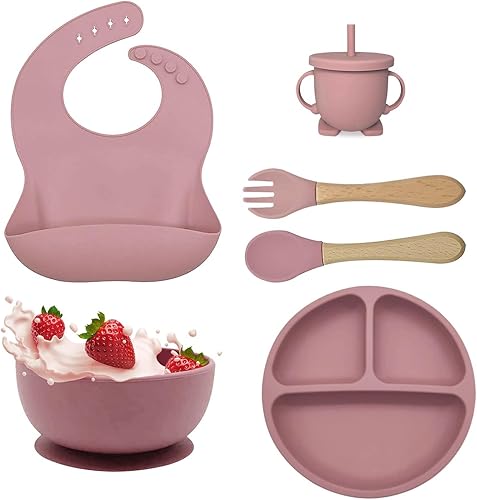 Juego de alimentación de silicona para bebés, juego de platos para bebés pequeños, juego de suministros de destete para bebés, plato dividido,