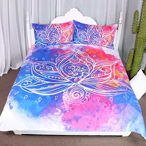 Arightex Boho Lotus Bedding 3D Watercolor Flowers Duvet Cover Rainbow Girls Bedding Set India Home Decor (Full) #TOP20