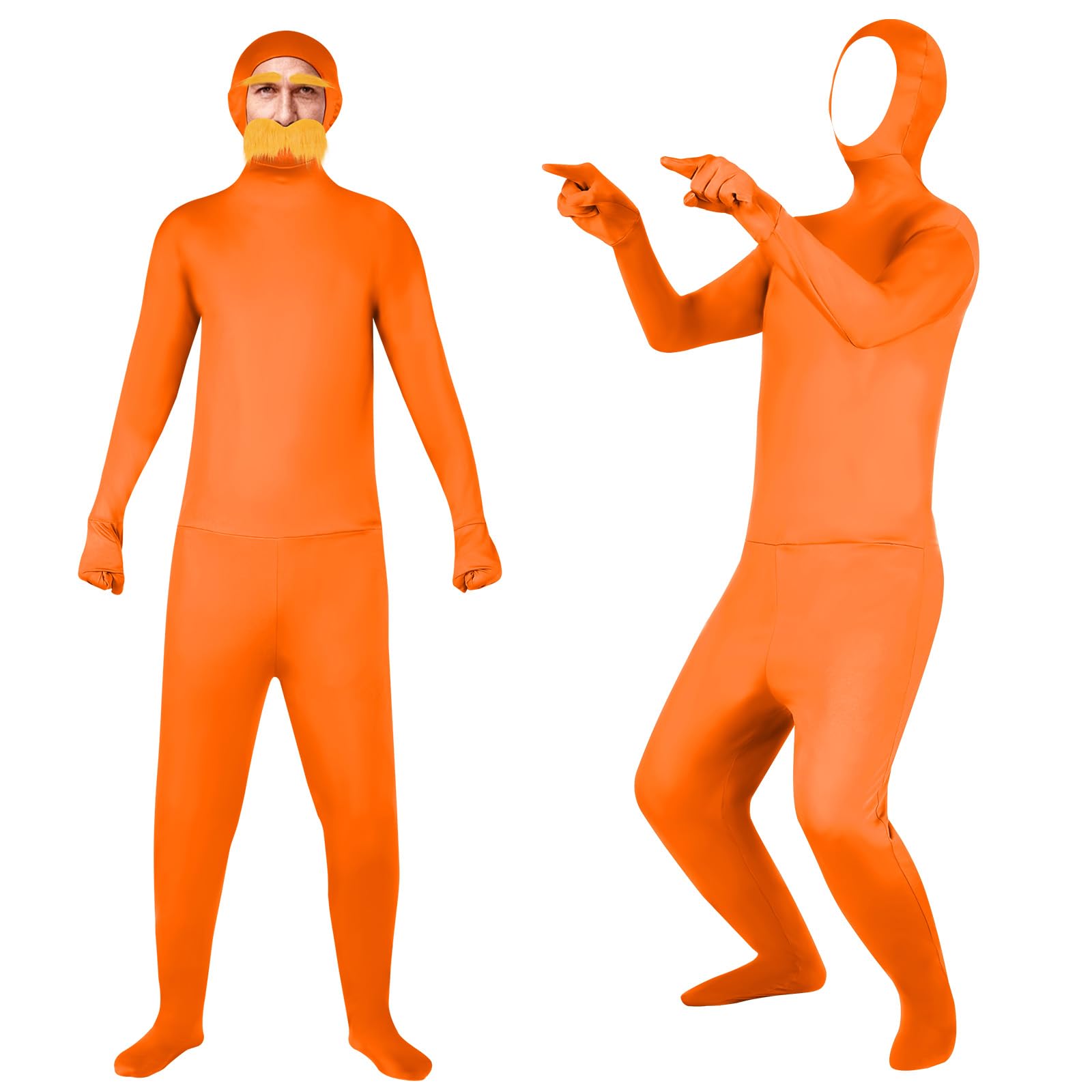 BSBUY Adults Stealth Suit Invisibility Cloak Costume Orange Disappearing Yellow Mustache and Eyebrows Jumpsuit Open Face Body Suits Halloween Stealth Outfit for Fancy Dress Party Backdrop Stage(180)