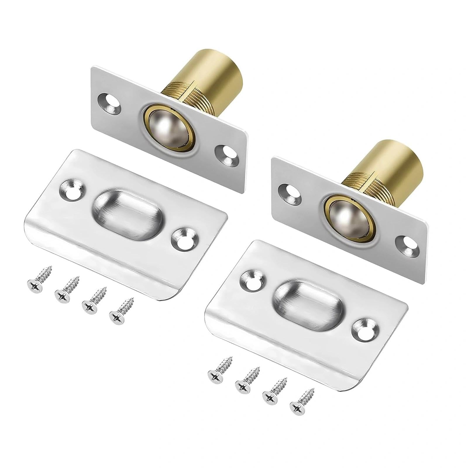 2 Pack Ball Door Catches for Internal Doors, Door Latches, Adjustable Roller Ball Doors Catch, Invisible Spring Latches, with Screws, for Cupboard, Closet, Pantry & Top - Silver