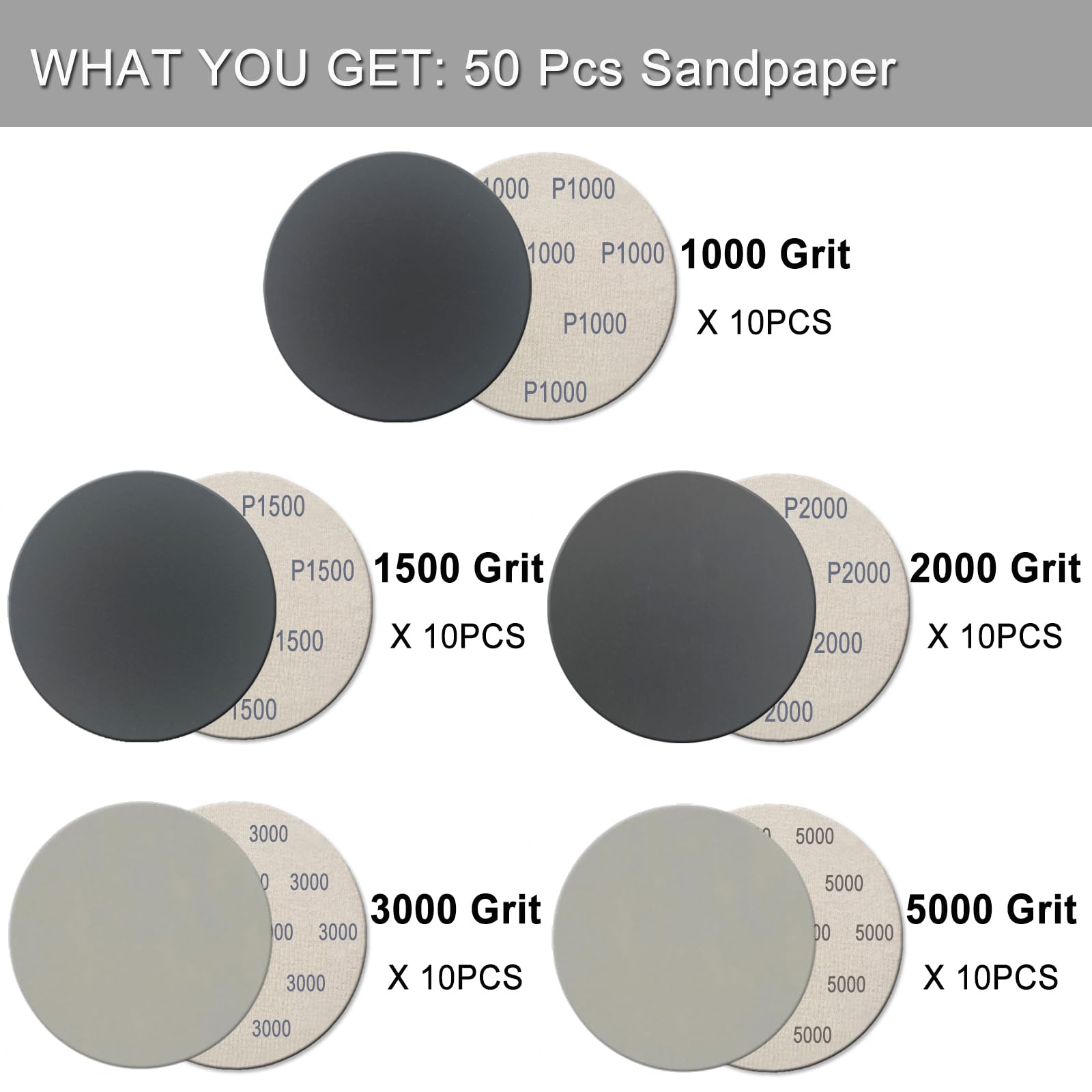 5 Inch Sanding Discs - 50 Pcs Hook & Loop -5