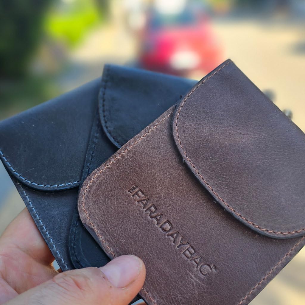 Faraday Key Fob Protector - Real Leather Premium Signal Blocking Pouches - RFID Blocking Car Key Security Shield