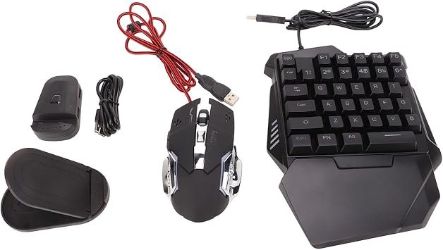 Dilwe One Hand RGB Gaming Keyboard and Backlit Mouse Combo, USB Wired 35 Keys Keyboard 6 Keys Gaming Mouse Converter Set with Bracket for PC
