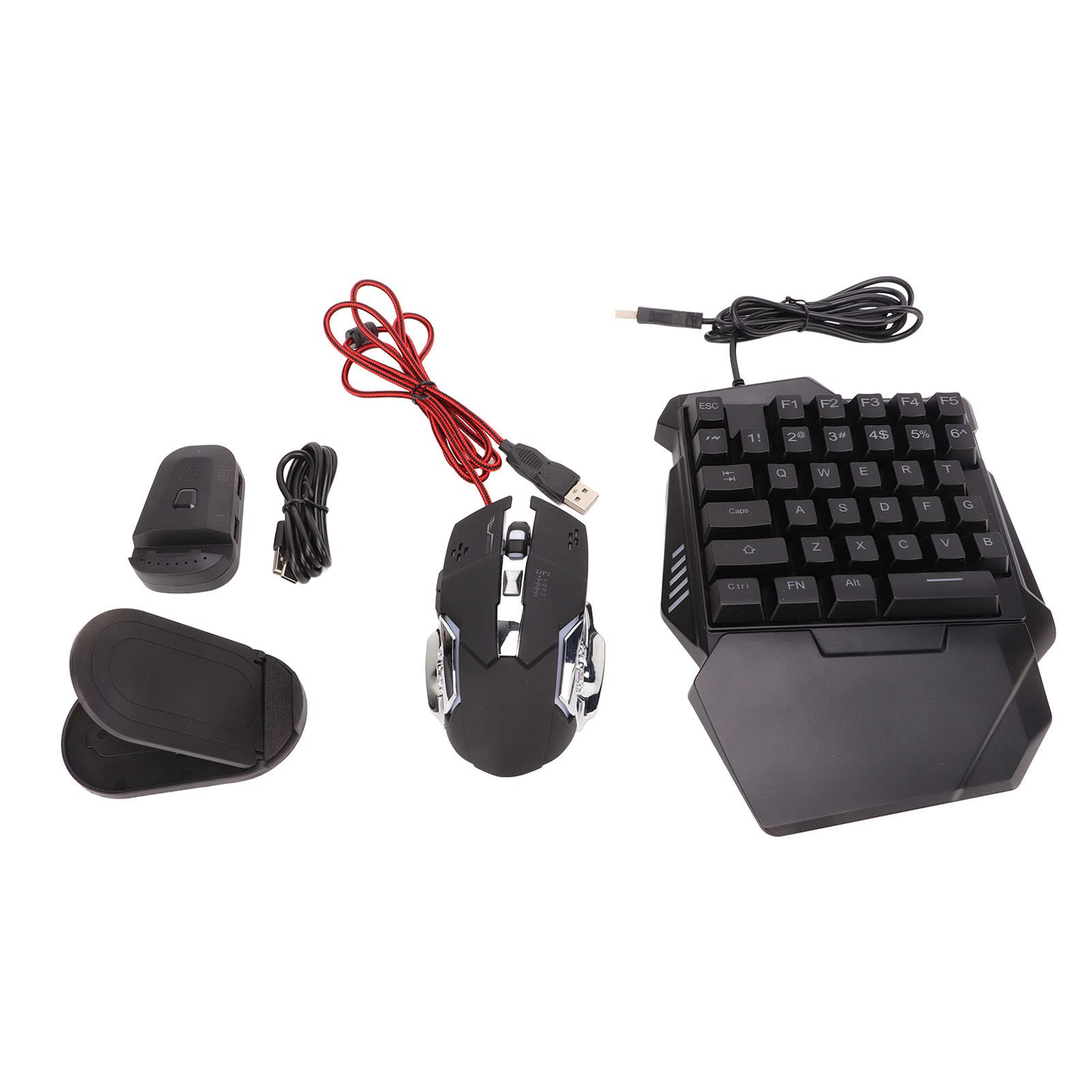 Bewinner Einhand-RGB-Gaming-Tastatur und Hintergrundbeleuchtete Maus-Kombination, USB-Kabel, 35-Tasten-Tastatur, 6-Tasten-Gaming-Maus-Konverter-Set mit Halterung für PC-Gamer