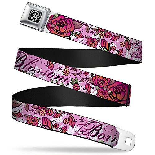 Cinturón de seguridad Buckle-Down Born to Blossom Pink regulable de 1.5 pulgadas para pantalones