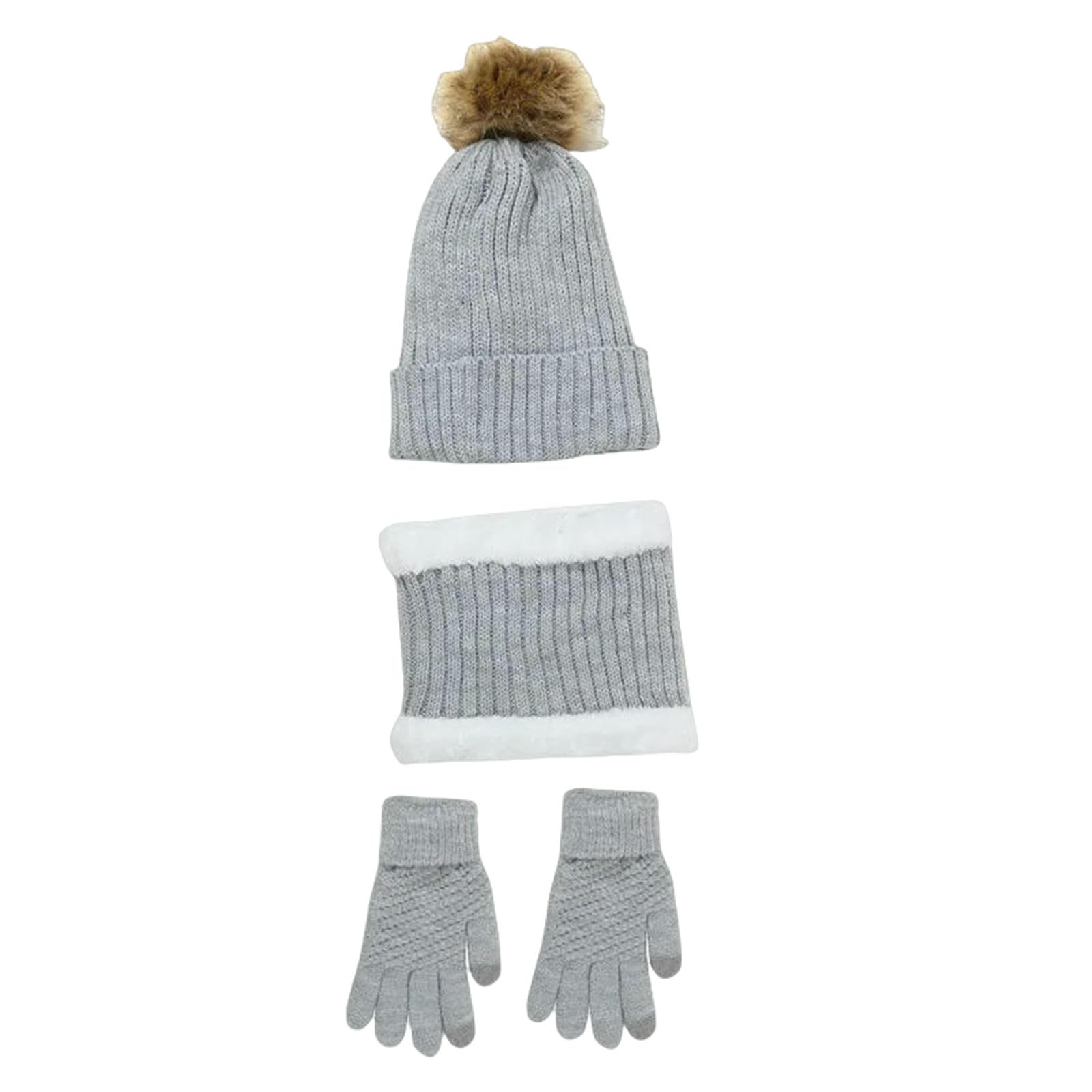 Mütze,Schal & Handschuh-Sets 3-teiliges Strickmützen-Set Für Den Winter, Mit Großen Pompons Wärme Und Dickem Fleece, Geeignet Männer Frauen-grau