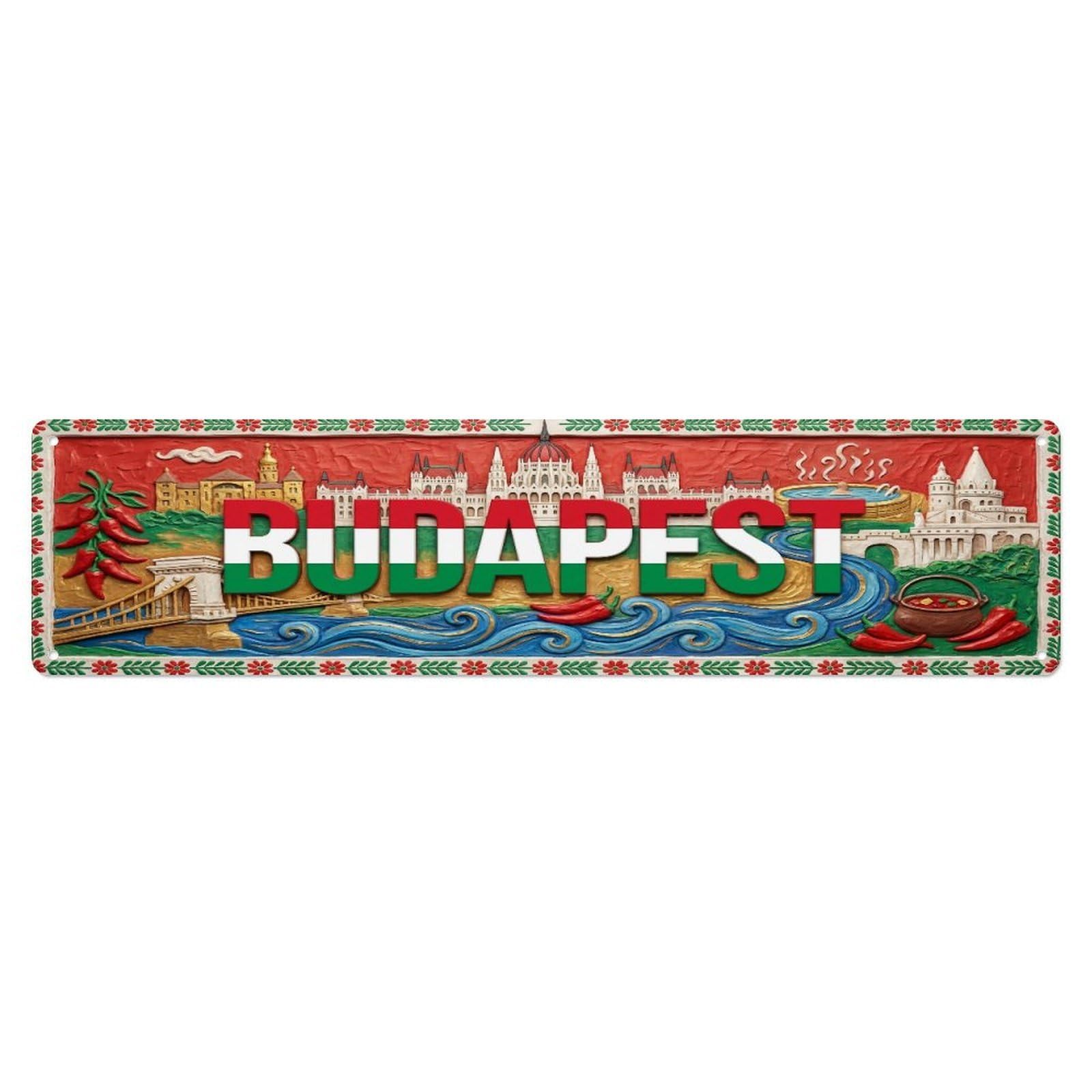 Xanthor Style Metal Tin Sign Vintage Budapest Hungary Flag Pattern