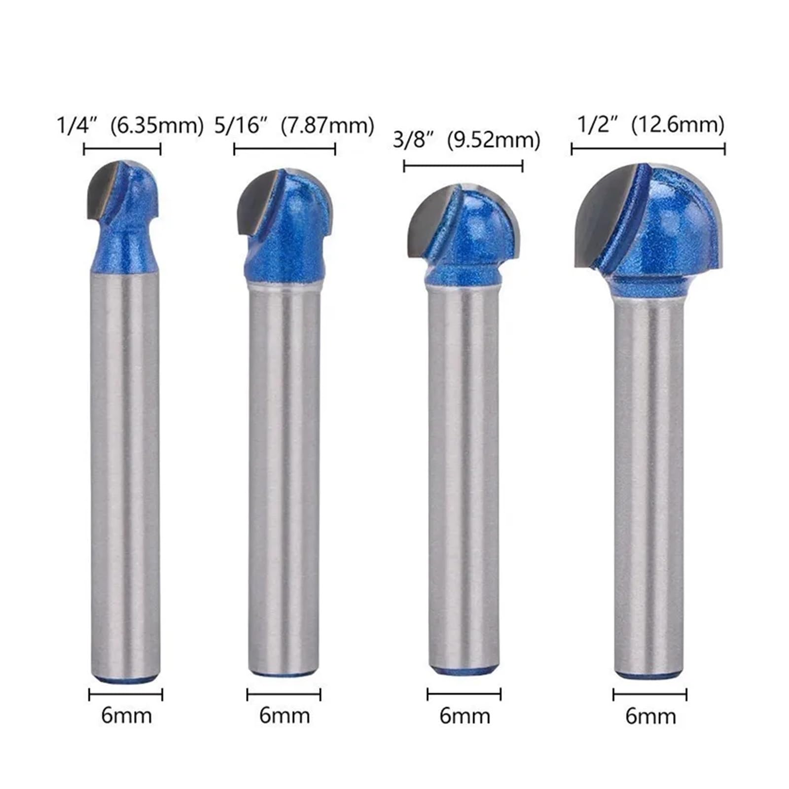Zestaw frezów do drewna z trzpieniem 6 mm, frez do zaokrąglania narożników, frez do przycinania drewna, narzędzie do obróbki drewna, 1 szt./4 szt.(4pcs)
