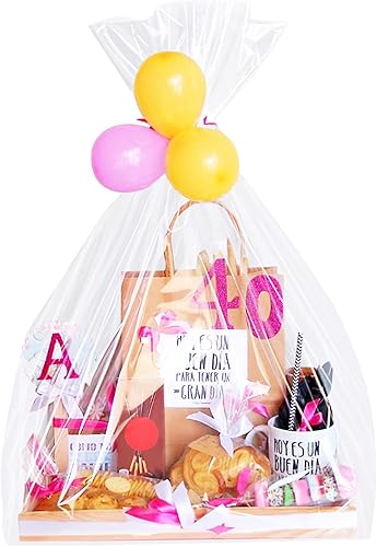 Morepack Bolsas de celofán extra grandes para cestas de regalo de 50 x 60 pulgadas, bolsas grandes de celofán transparentes grandes y grandes, 10