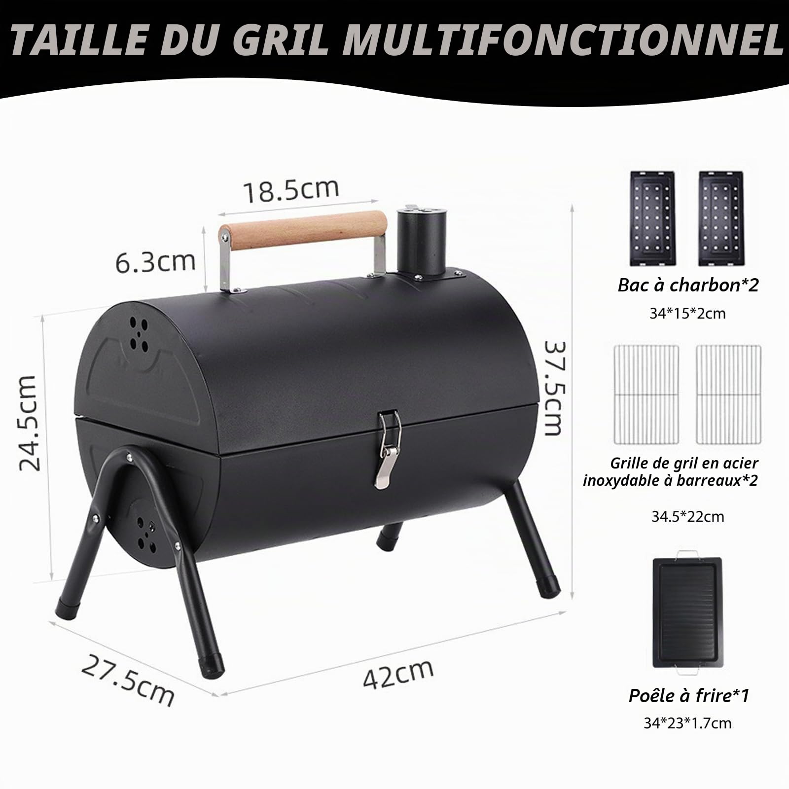 Barbecue au charbon de bois double face portable - Petit barbecue au charbon de bois pour griller et rôtir - Barbecue de table léger pour l'extérieur, le camping, le pique-nique