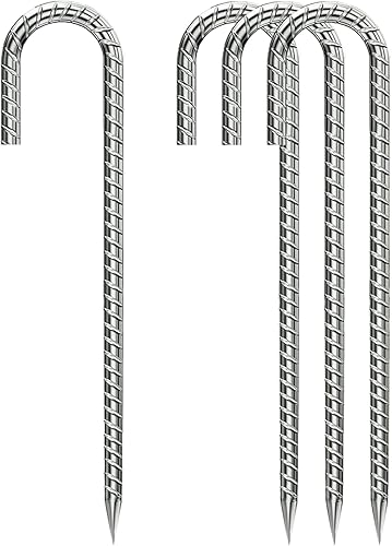 Miniatura 1 de Rebar - Estacas de 12 pulgadas, estacas de tierra resistentes con gancho en J galvanizado antioxidante, anclajes de tierra resistentes para jardín,