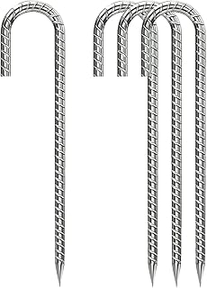 Rebar-Stakes-12-Inch, Ground Stakes Heavy Duty J-Hook Galvanized Anti-Rust Heavy Duty Ground Anchors for Garden Dog Fence Chicken Coop Christmas Decorations Deer Fence 4pcs