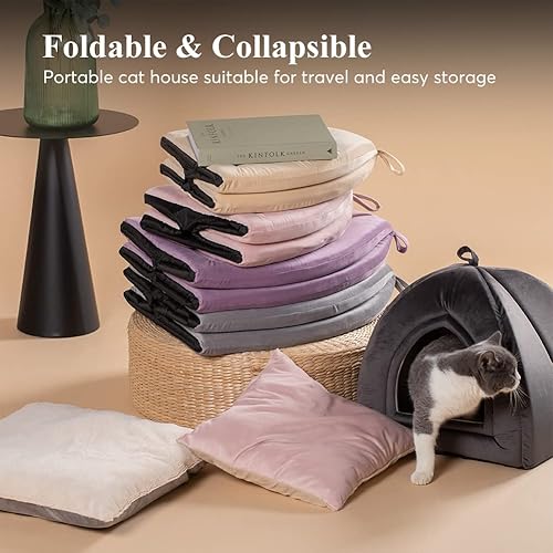 Miniatura 10 de KASENTEX Cama para gatos de interior suministros para mascotas 2 en 1 para gatos grandes o perros pequeños cueva de animales tienda de campaña para