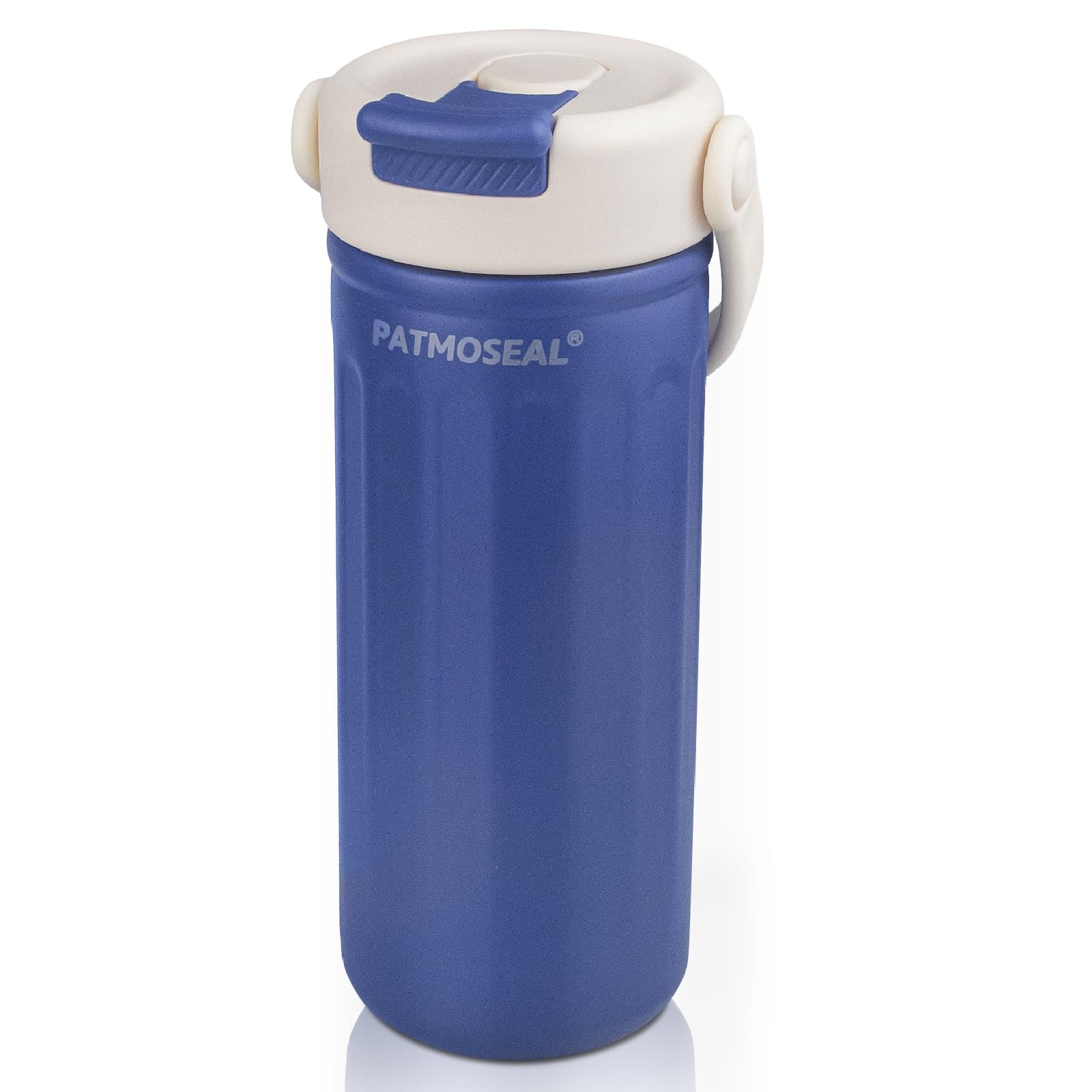 PATMOSEAL 500ml Thermo Flask for Hot & Cold Drinks - Vacuum Thermal Flask Drinking Bottle with Straw Lid & Strap Handle - Insulated Travel Small Water Flask Stainless Steel (Blue)
