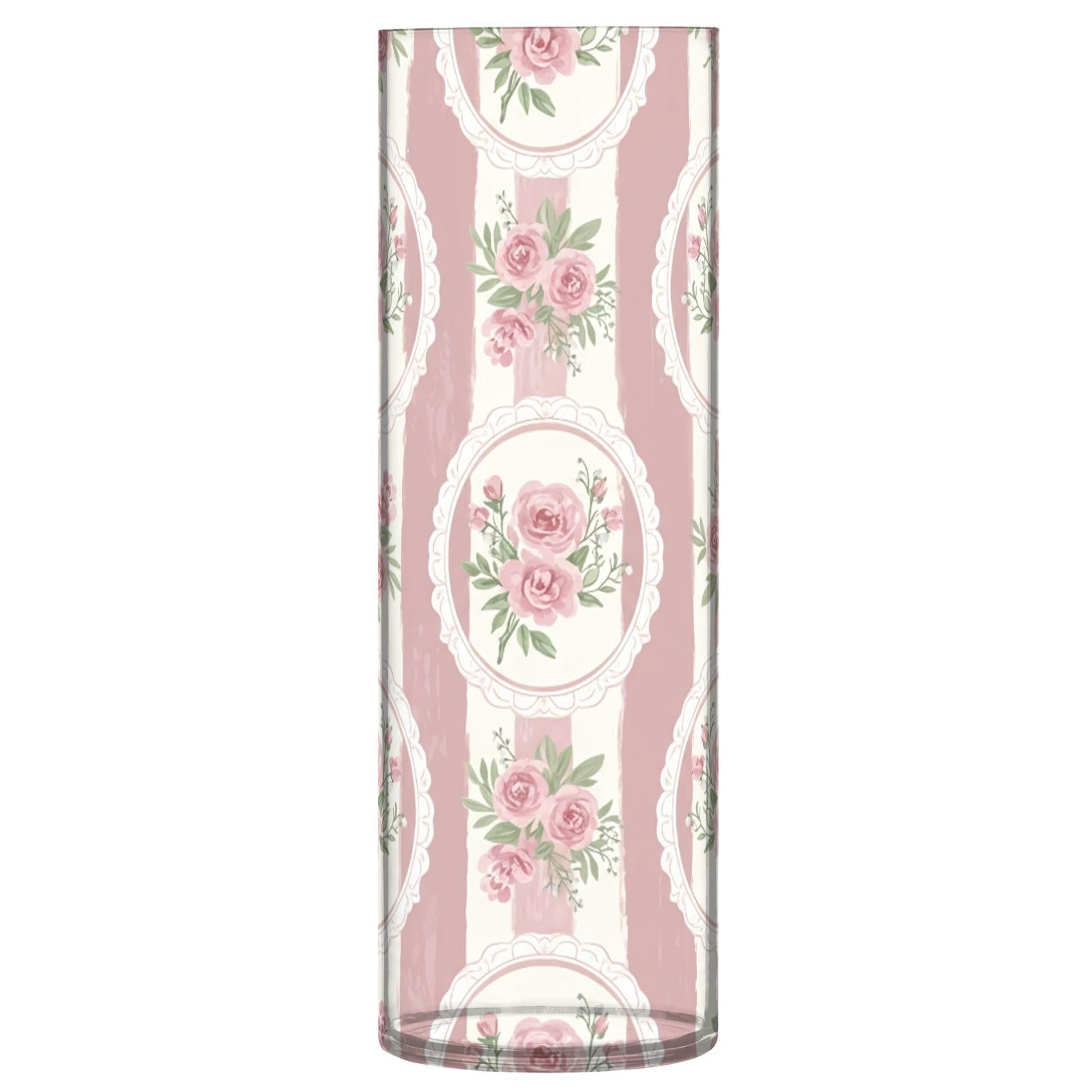 Jarrón de plástico rosa cilíndrico decorativo para botellas florales y salones modernos