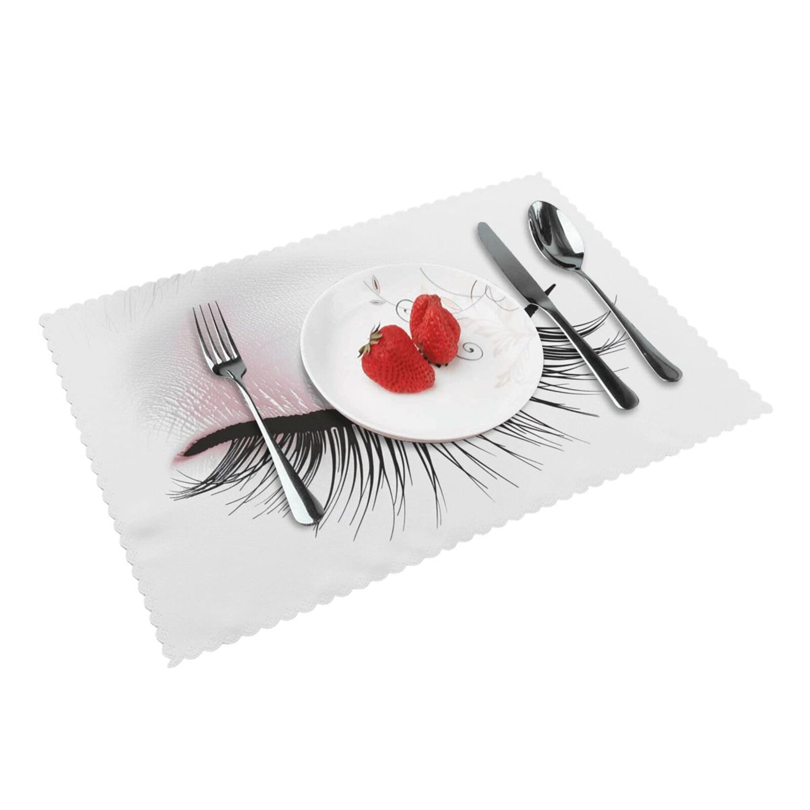 Eyelash Lip White Printed Placemat Heat Resistant Place Mats Set of 4 PCS Washable Kitchen Table Mats, 12x18 Inch