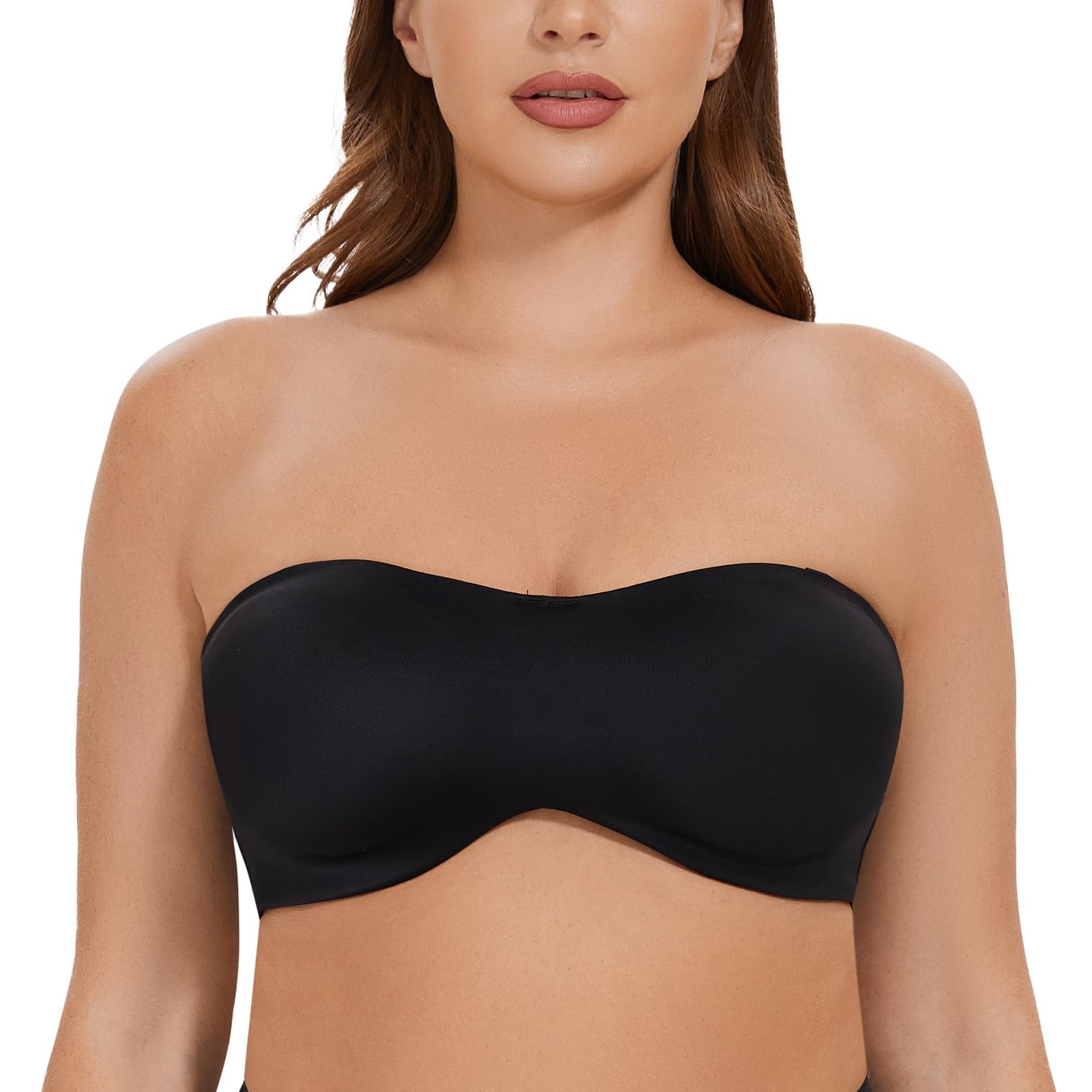 CASOLACE Women's Underwire Bandeau Minimizer Strapless Bras for Large Breasts Black 34B
