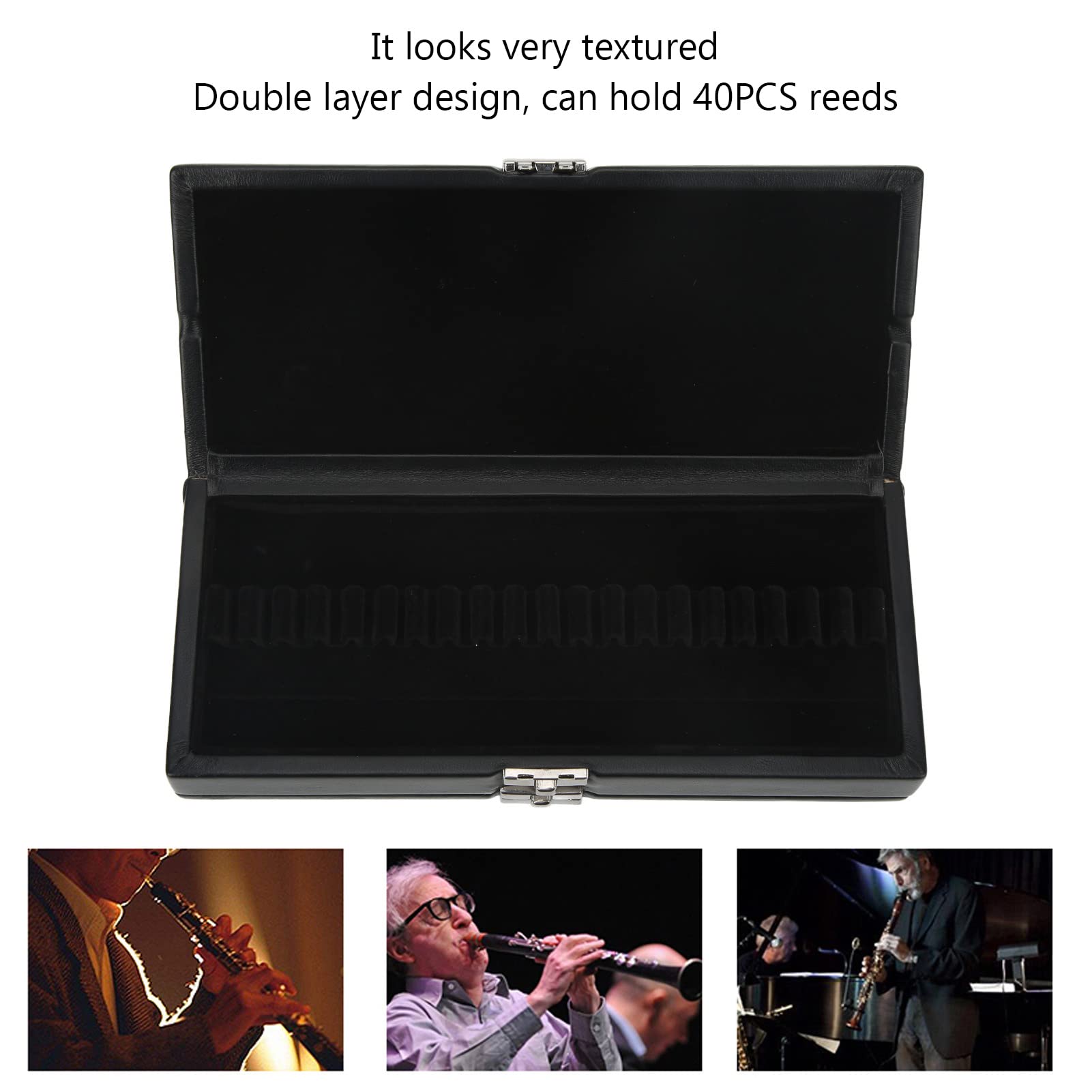 Professional 2 Layer R EED Case detiene 40 R EED, pelle PU con morbido design anti -perdita per fodera interno per oboe, accessori sassofoni per clarinetto (nero)