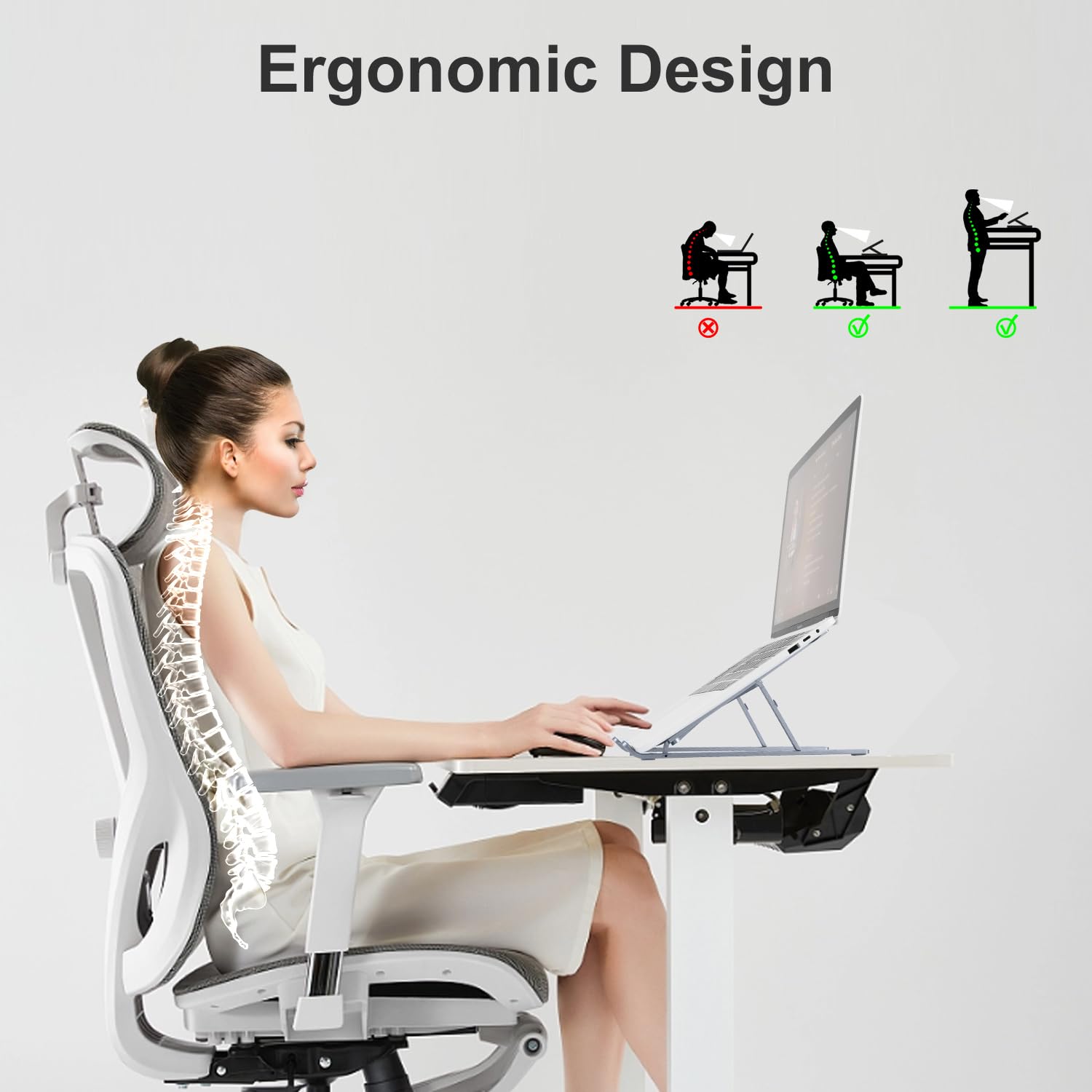 Soporte ergonómico y plegable para computadora portátil, elevador ajustable, se adapta a todos los portátiles y portátiles de hasta 17 pulgadas, ultrafino, refrigeración ventilada, ABS +