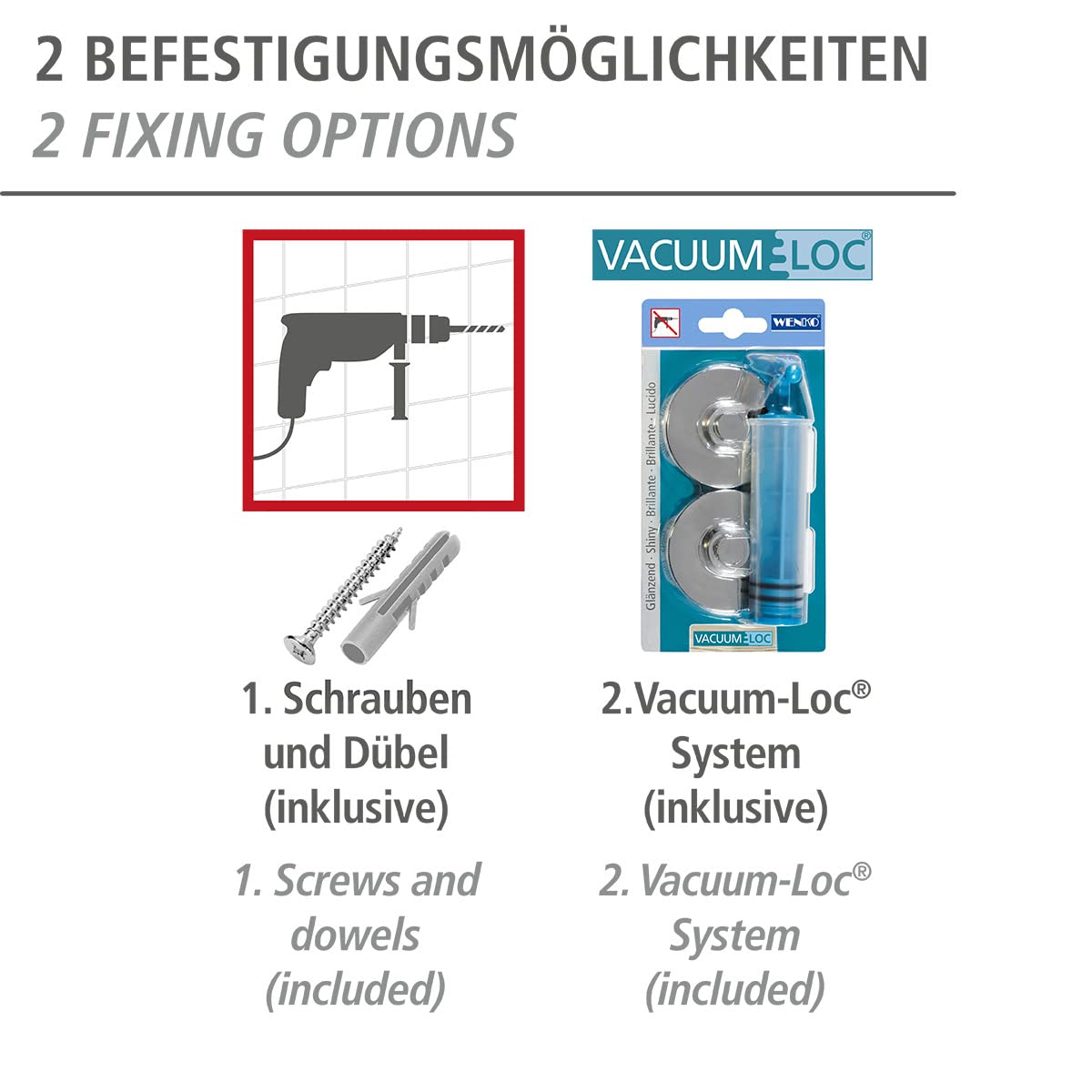 WENKO Vacuum-Loc® uchwyt na suszarkę do włosów Capri - mocowanie bez wiercenia, cynkowy odlew ciśnieniowy, 10 x 9,5 x 15,5 cm, chrom
