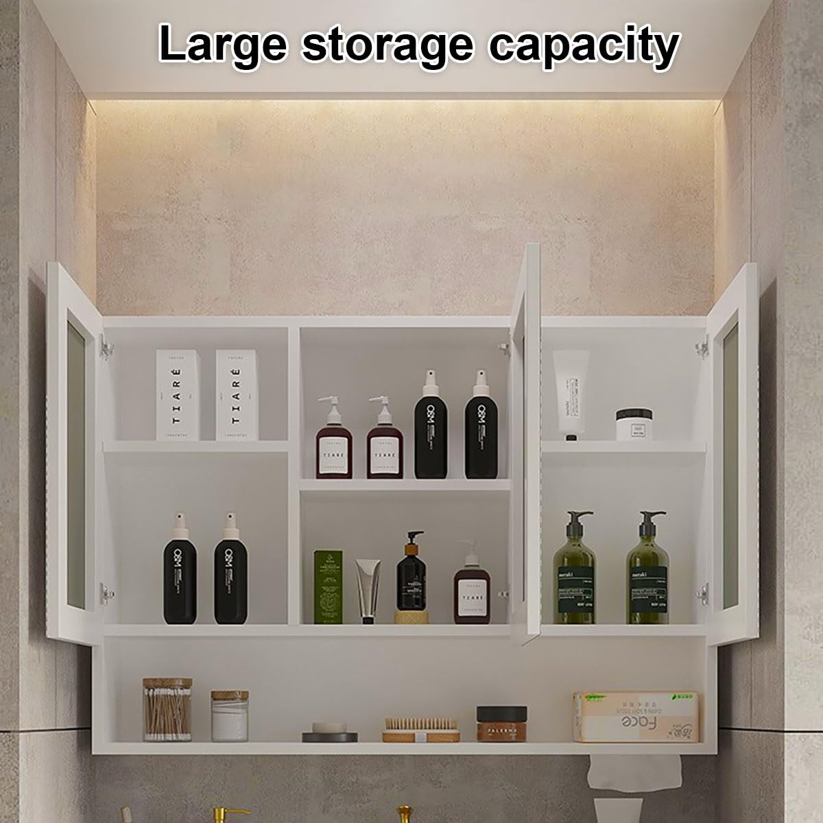 Szafka do przechowywania w łazience naścienna, szafka z lustrem toaletowym LED, inteligentna szafka przeciwmgielna, podświetlana apteczka z lustrem HD, inteligentny przełącznik dotykowy