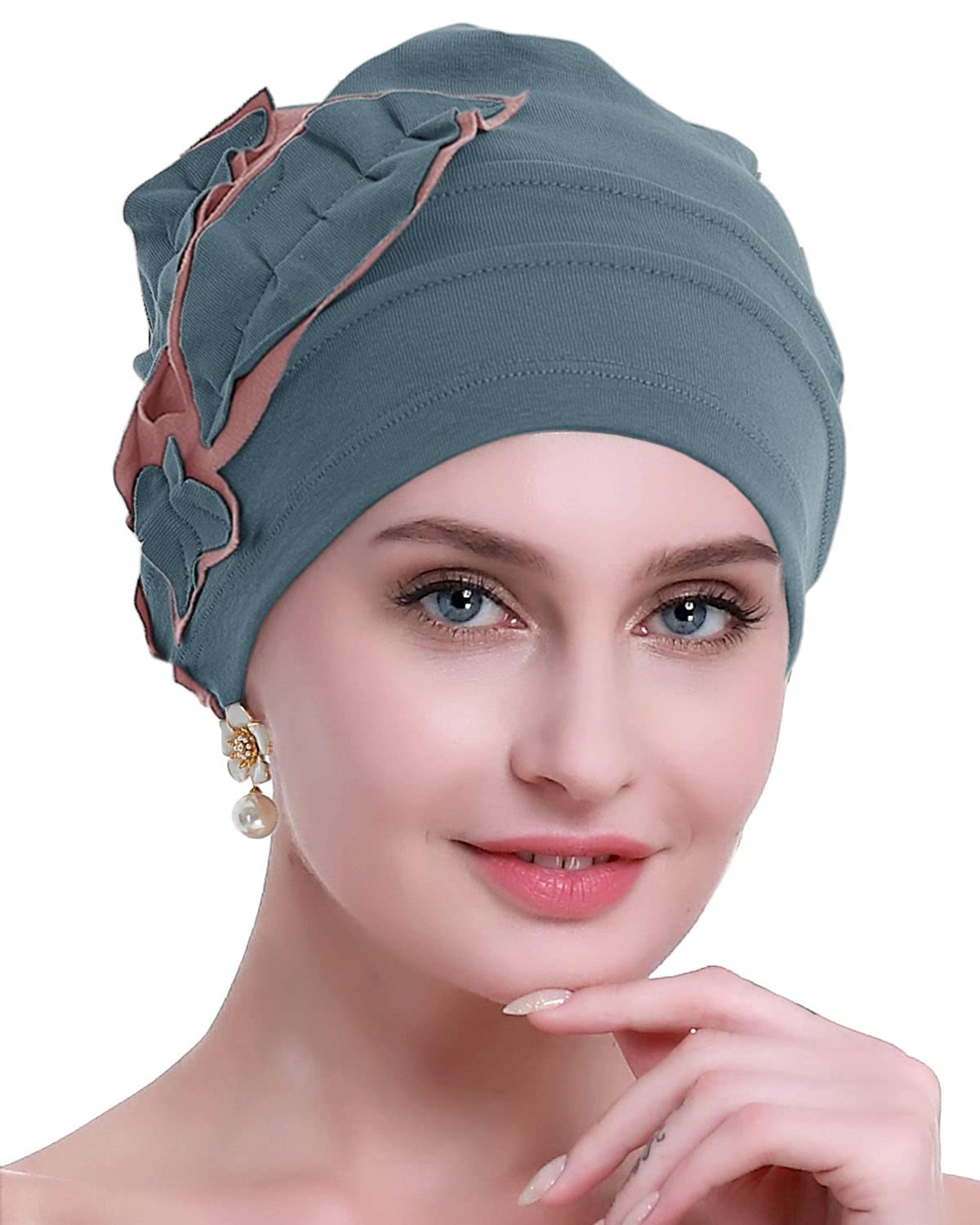 osvyo Cotton Chemo Hat Beanie Headwear for Women-Soft Cap Cancer for Hair Loss Cerulean Blue