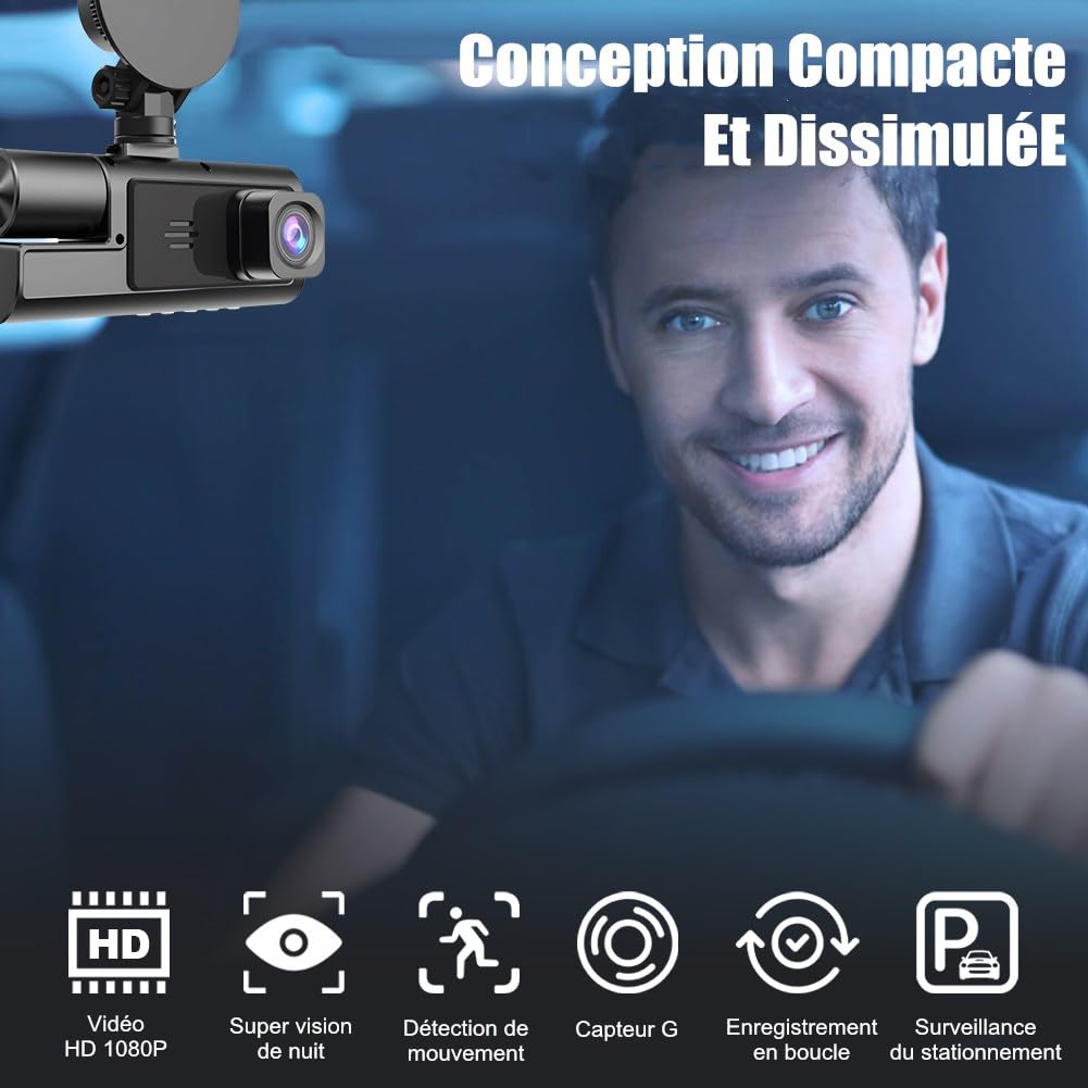 1080P Car Dash Cam 3 Kanal Vorne Hinten und Innen mit WiFi DVR Parküberwachung Bewegungserkennung G-Sensor Loop-Aufnahm Super Nachtsicht App Steuerung Sichtwinkel（170°+120°+140°）, C2