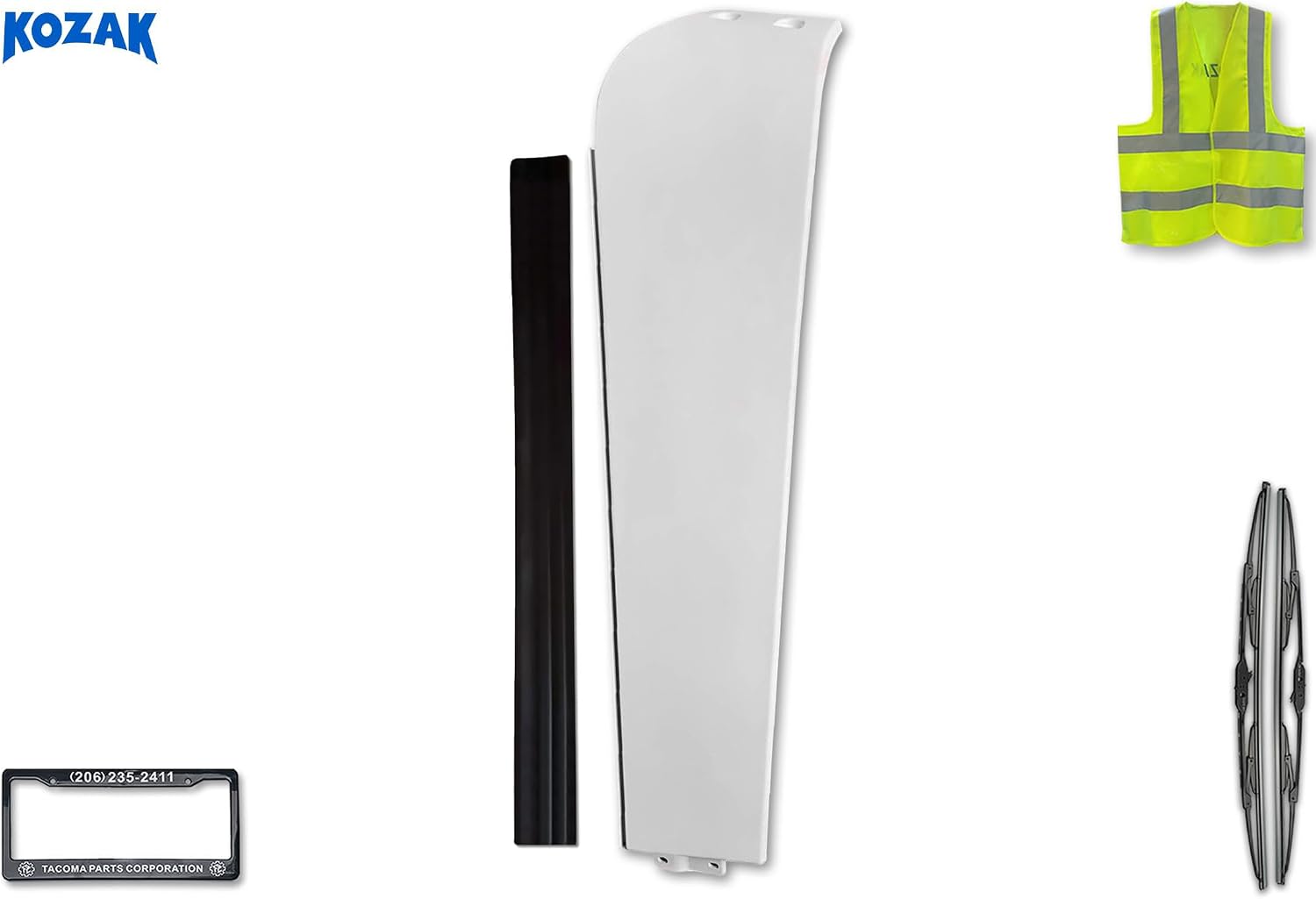 Top Cab Cabin Wing Narrow Version Fairing w/Rubber Stripe for Right Passenger Side, Compatible with Freightliner Cascadia 2008-2017, + Logo, 2X 22 Windshield Wipers, License Plate Frame, and Vest