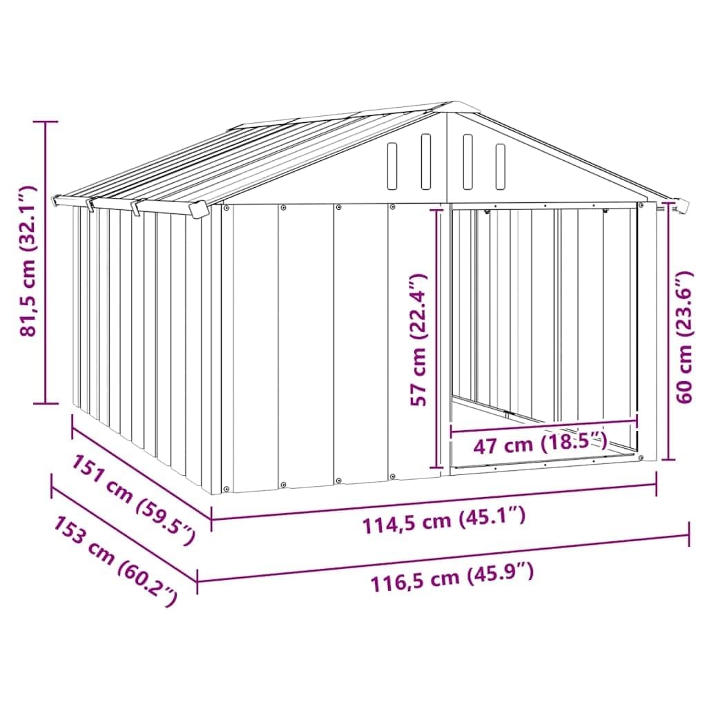 vidaXL Niche pour Chien avec Toit, Cage pour Chien Entrée Ouverte, Maison Jardin Terrasse, Anthracite Acier Galvanisé