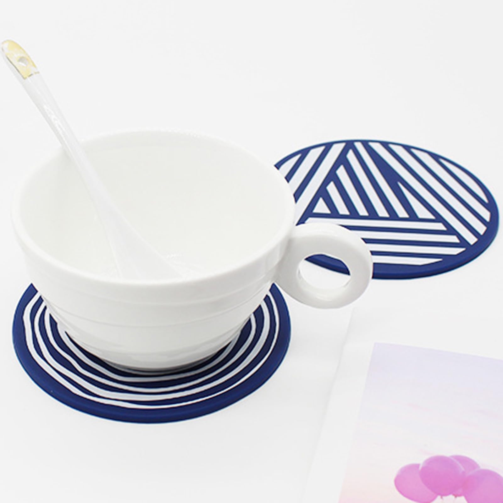 Sottobicchieri in Silicone Con Motivo Stampato Elegante Antiscivolo Rotondo Tazze Tappetino Resistente Al Calore Per Caffè E Bevande Utensili
