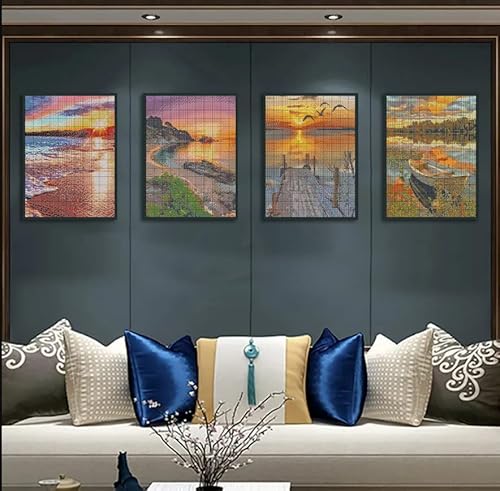 Lwzays S01+S02+S03+S04 4 Pack Cross Stitch Kits-Stamped Cross Stitch Kits For Adults Landscape Counted Diy Embroidery Needlepoint Kits Home Decor 12X16Inch thumb #3