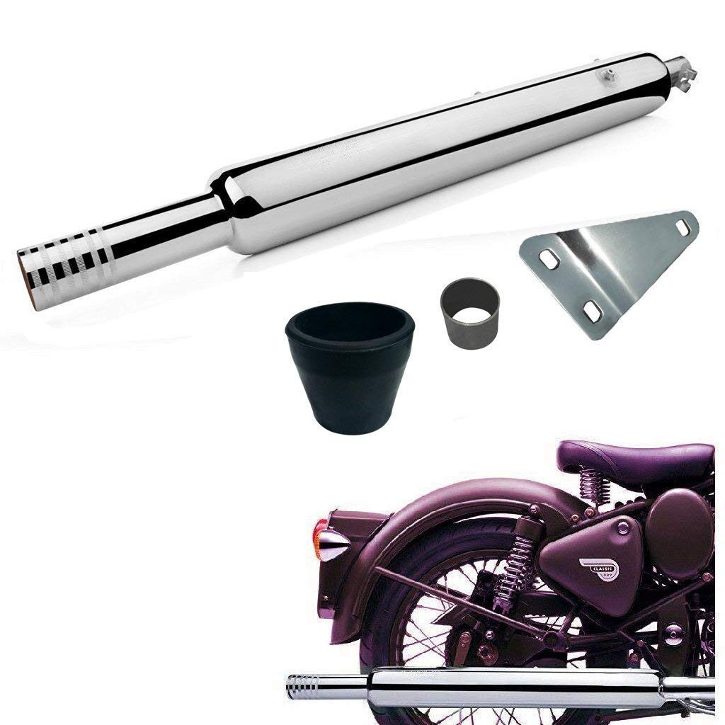 CHOPSON SILENCER'S Bullet Extra Long Nickel Chrome Punjab Free Flow Universal Fitting comes with Set of Bush & Bracket .-image-34