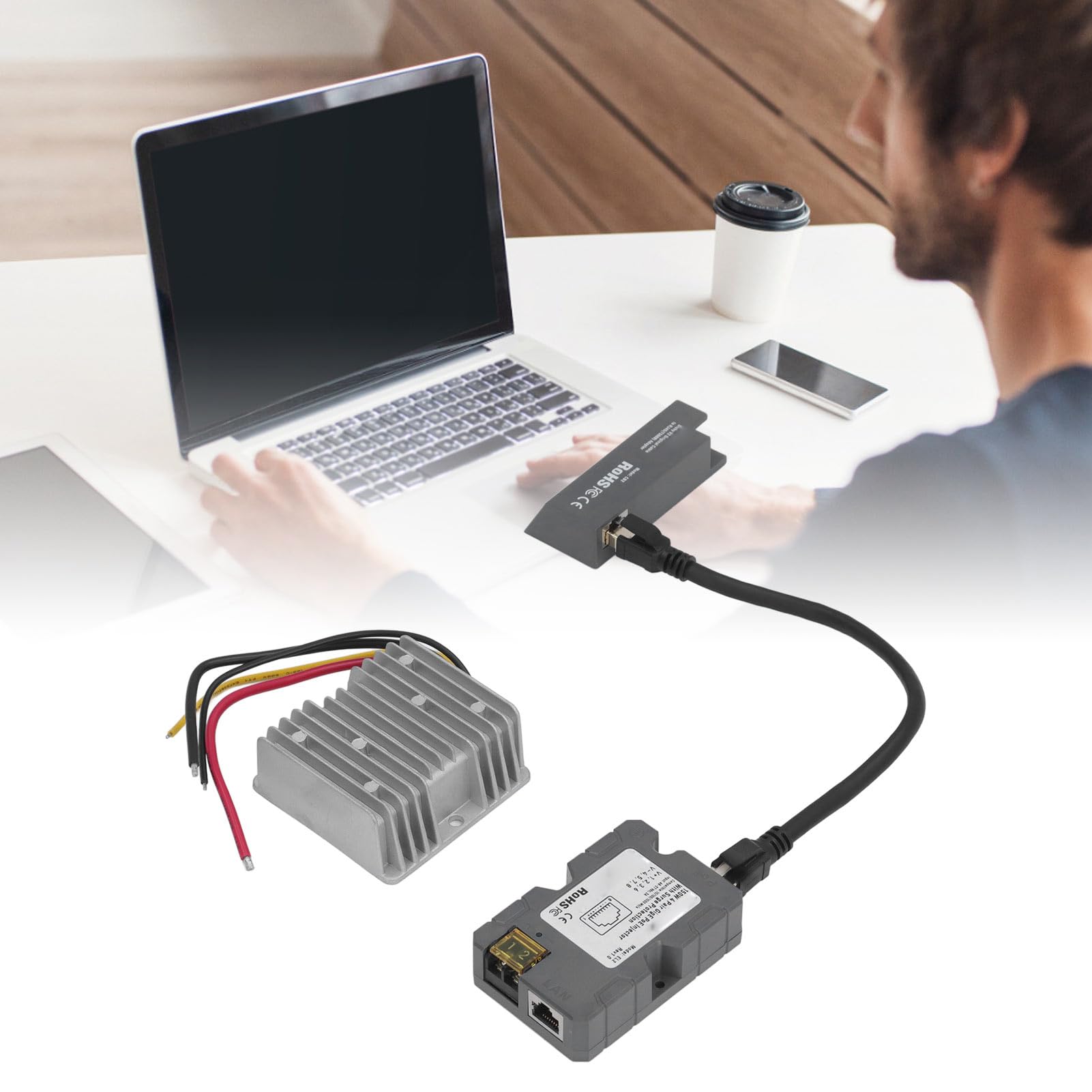 Haofy Kit de Adaptador de Cable Ethernet con Fuente de Alimentación de 150 W para Conexión de Datos Satelitales, Rendimiento Estable para Kit de Internet V2, Gigabit Ethernet, Cable Cat8