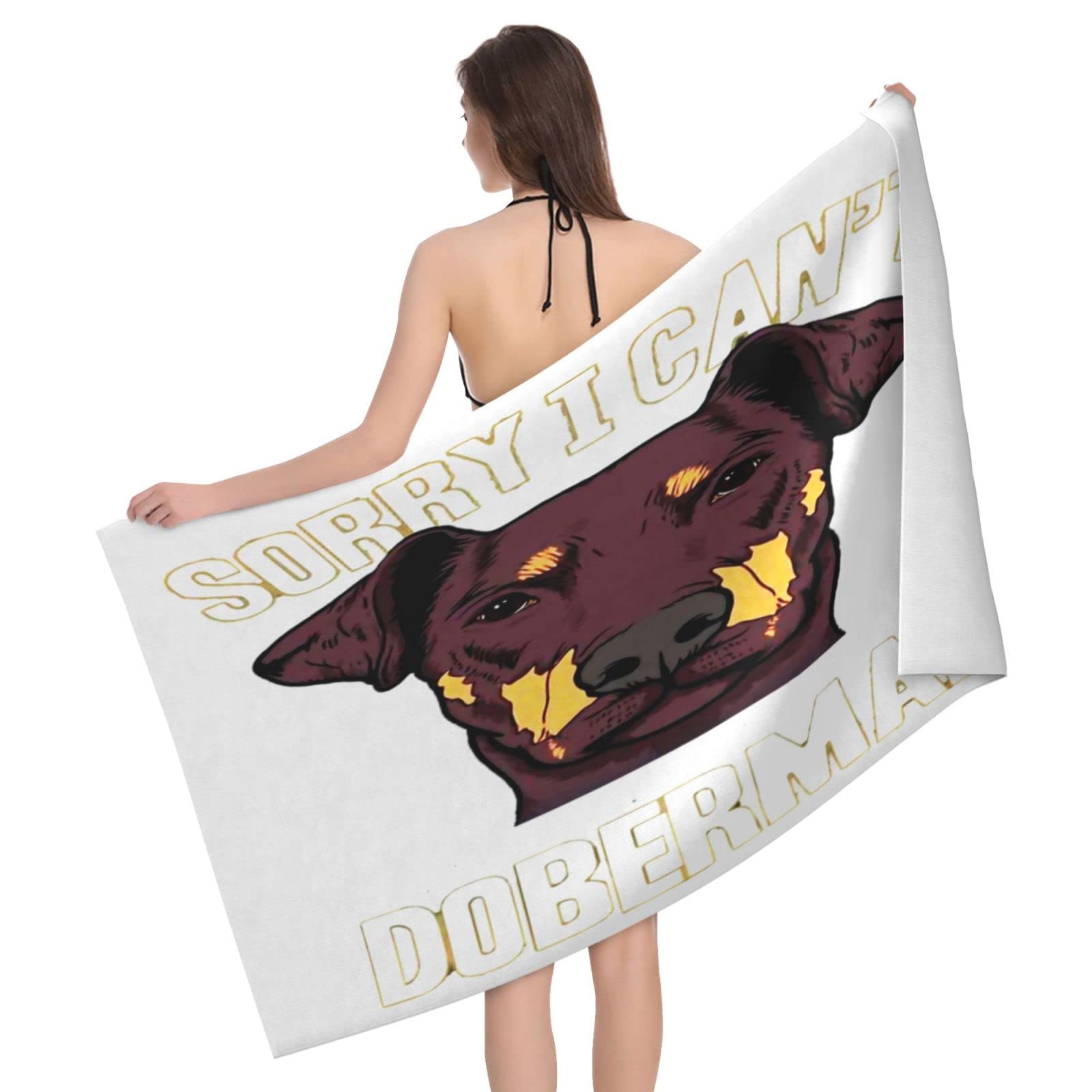 Lawenp Sorry I Can't Doberman Beach Towel, Lightweight Sand Free Quick Dry Microfiber Absorbent Bath Towel for Kids, Adults, Swimming, Bath, Yoga, Pool, Travel, Camping 32"X52"