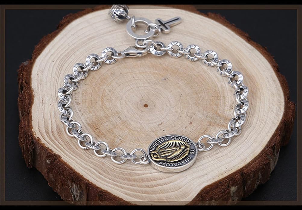 LYGXWJFC Bracciale con Croce di Maria in Argento Sterling S925, Bracciale con Croce di Gesù da Donna
