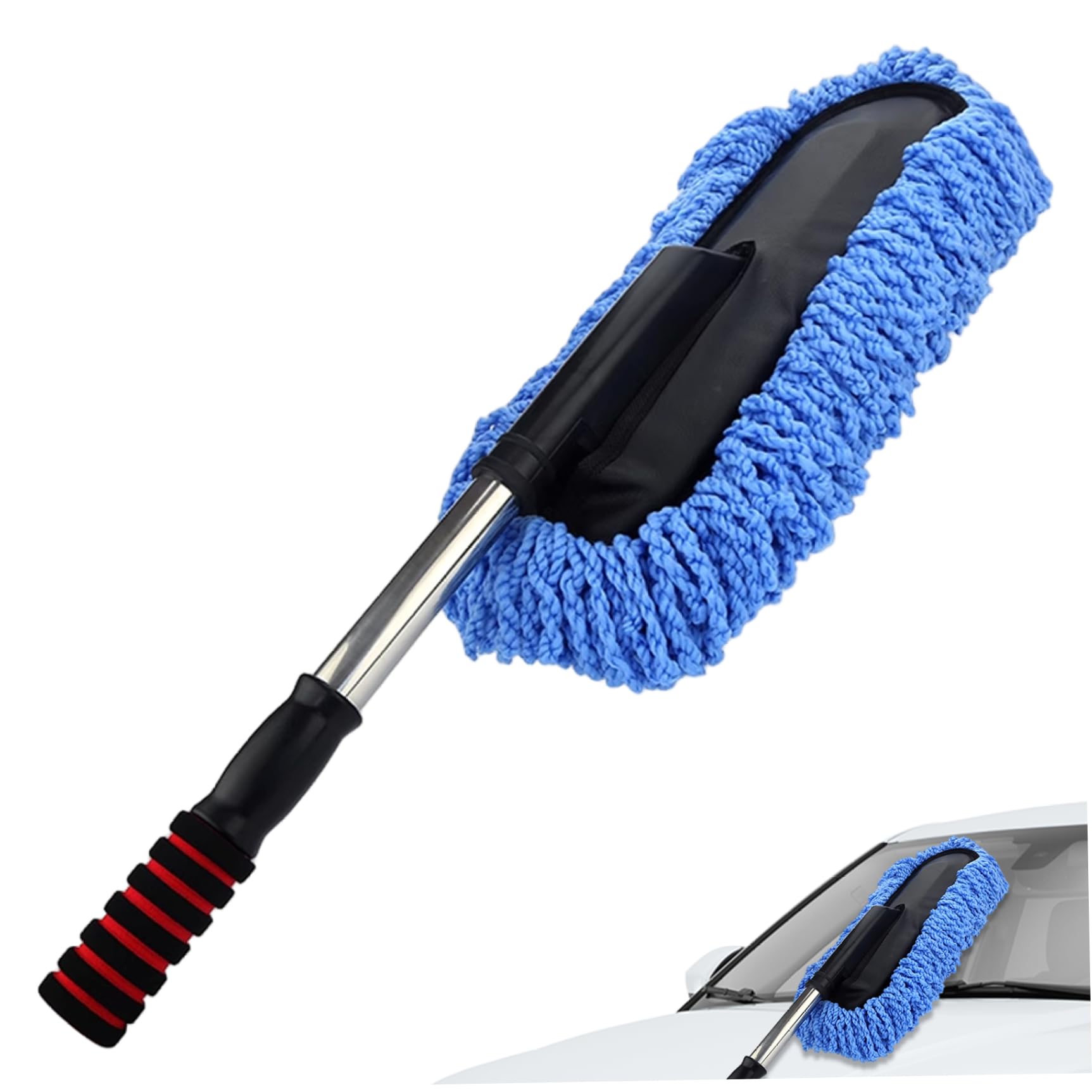 Multi-Function Car Duster Scratch-Free Cleaning Brush with Stainless Steel Retractable Handle, Washable Reusable Microfiber Exterior Vehicle Tool