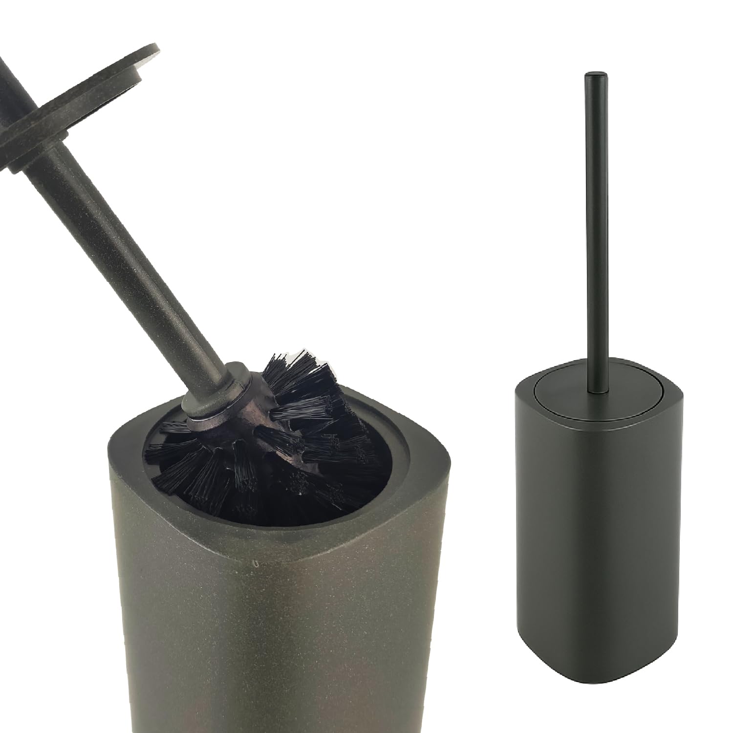 Crisalide® - Escobilla WC con escobilla triangular de Ecoallene, cerdas negras, recipiente antigoteo, cepillo oculto, diseño compacto para baño, color antracita
