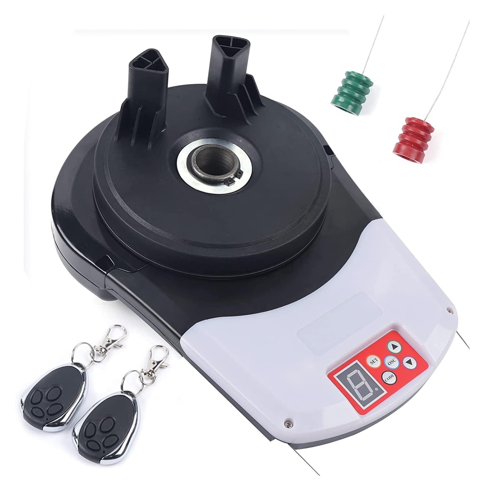 Abridor automático de puerta de garaje, motor de persiana enrollable resistente con 2 controles remotos para almacén o granero